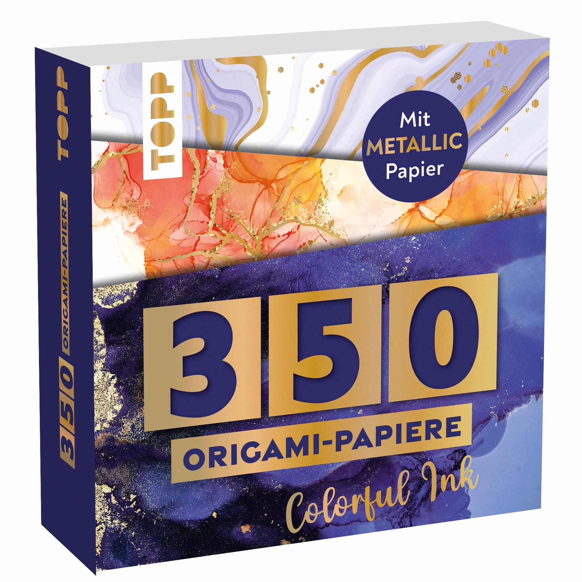 Origami Block Colorful Ink 350 Falt-Papiere 14x14 cm 80 g/m² 25 Designs Metallic-Folie Origami-Grundkurs Softcover