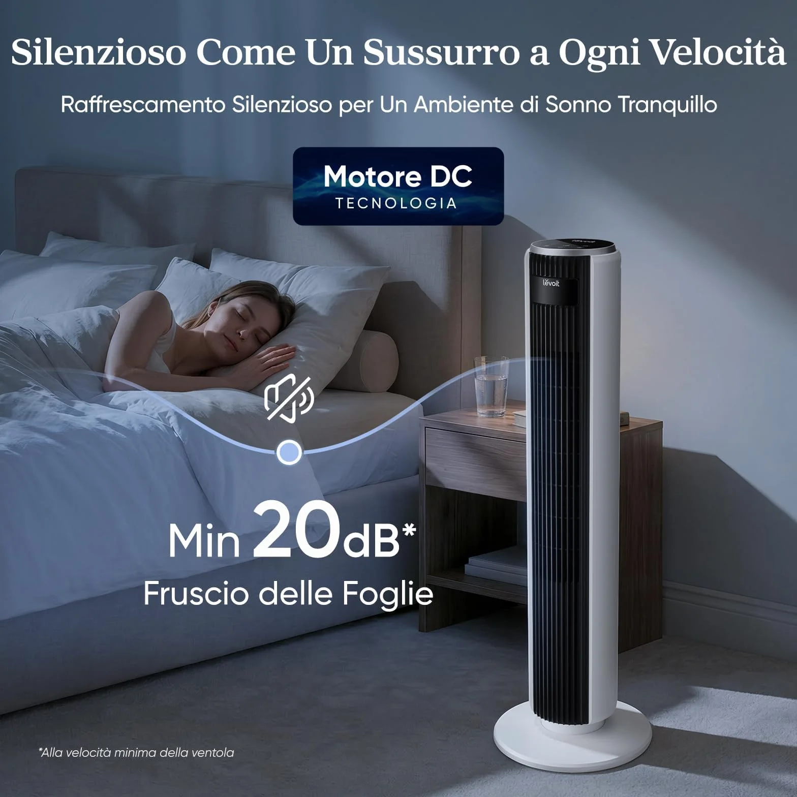 LEVOIT Ventilatore a Torre 20 dB Silenzioso, Potente 7,9m/s, 12 Velocità, 4 Modalità, Telecomando & LED, Timer da 1-12 ore, Oscillazione a 90°, Risparmio 26W, per Camera Letto, 92 cm, Bianco Puro