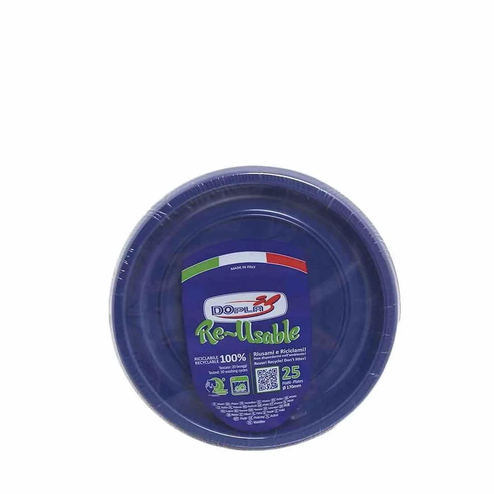 Piatti Plastica Frutta 50 Pezzi Rotondi Lavabili Riutilizzabili Blu Compleanno