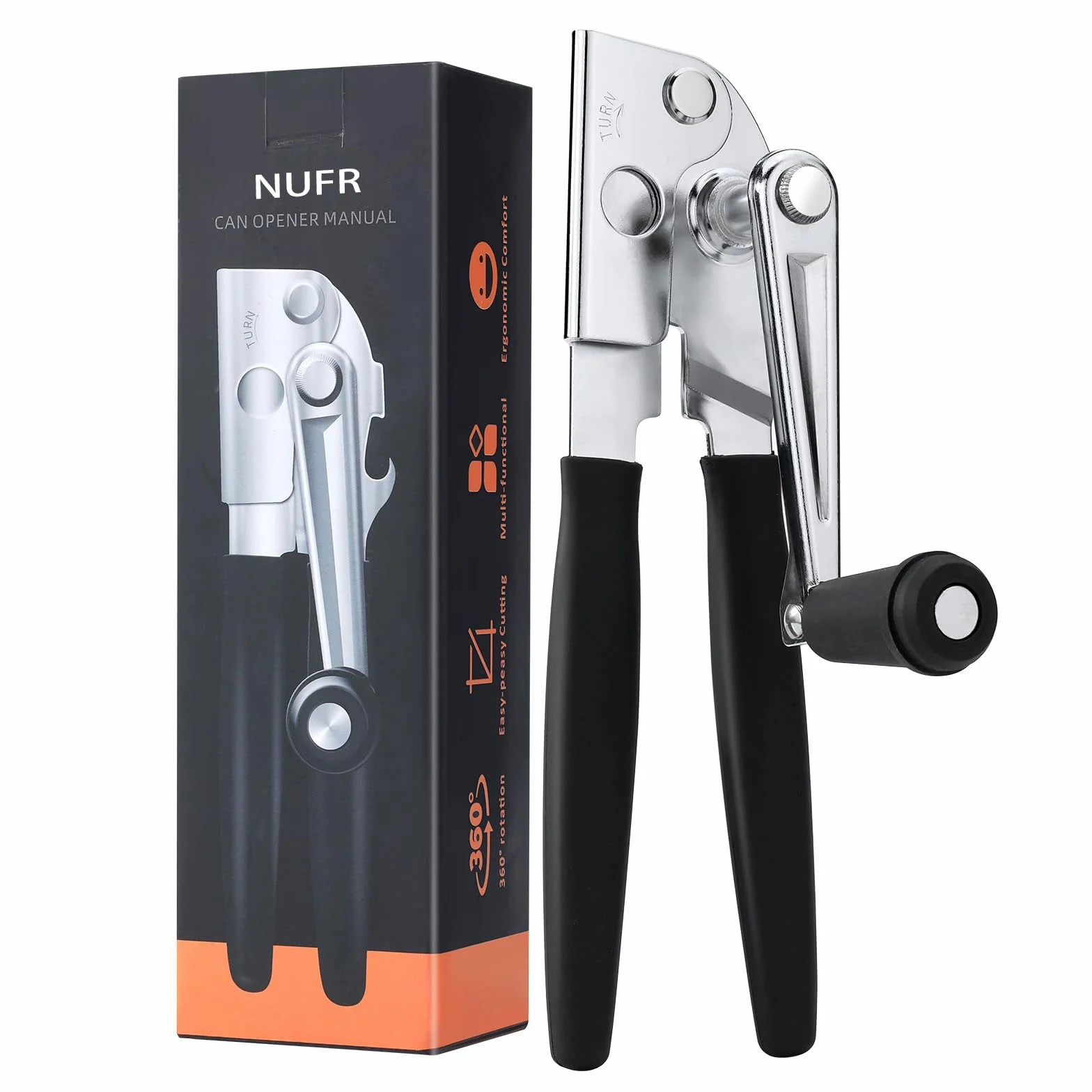 Apriscatole a manovella manuale Nufr, resistente con manici lunghi rivestiti in gomma