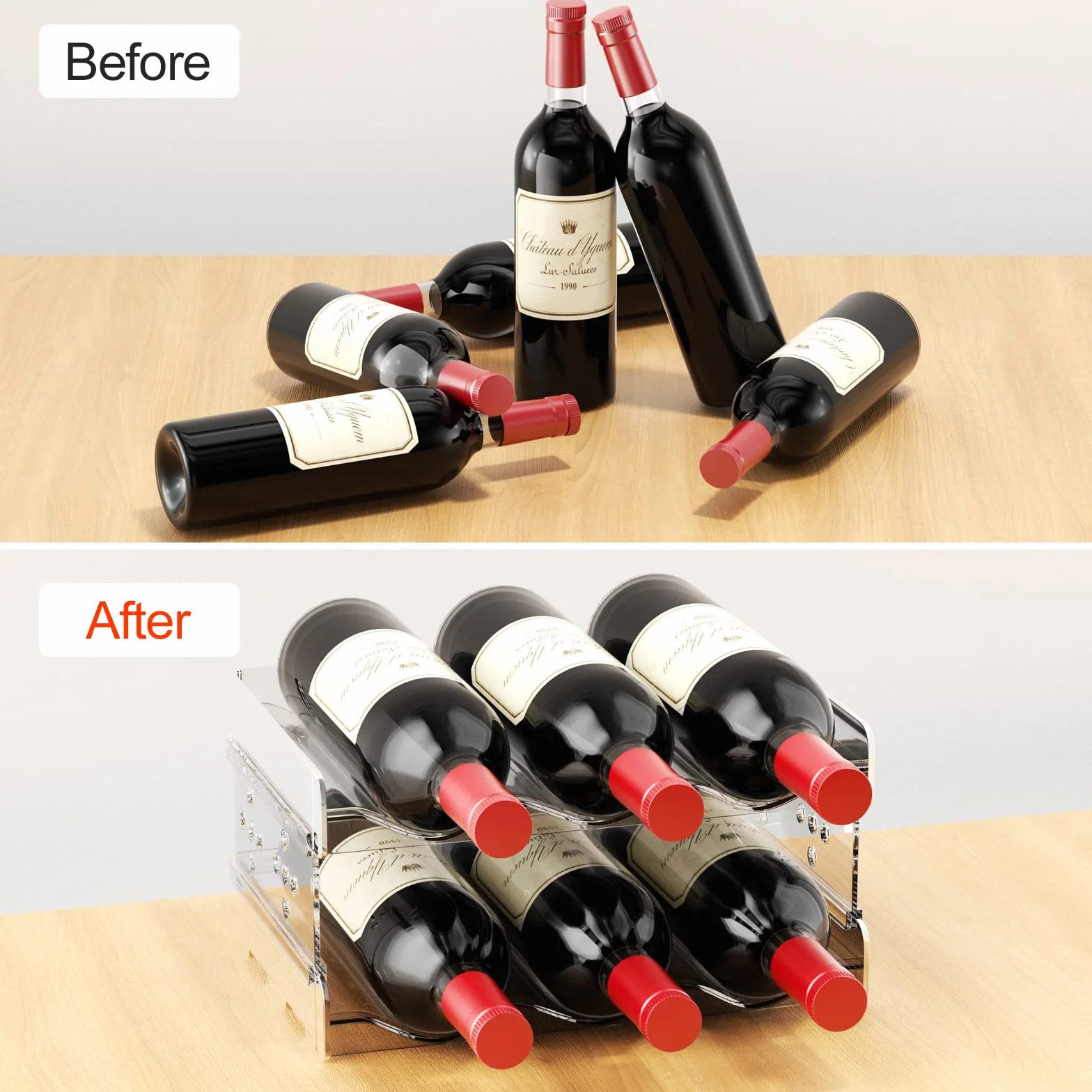 Relota Set di 2 Portabottiglie in Plastica per Vino e Acqua, Impilabile Verticale, Contiene 6 Bottiglie