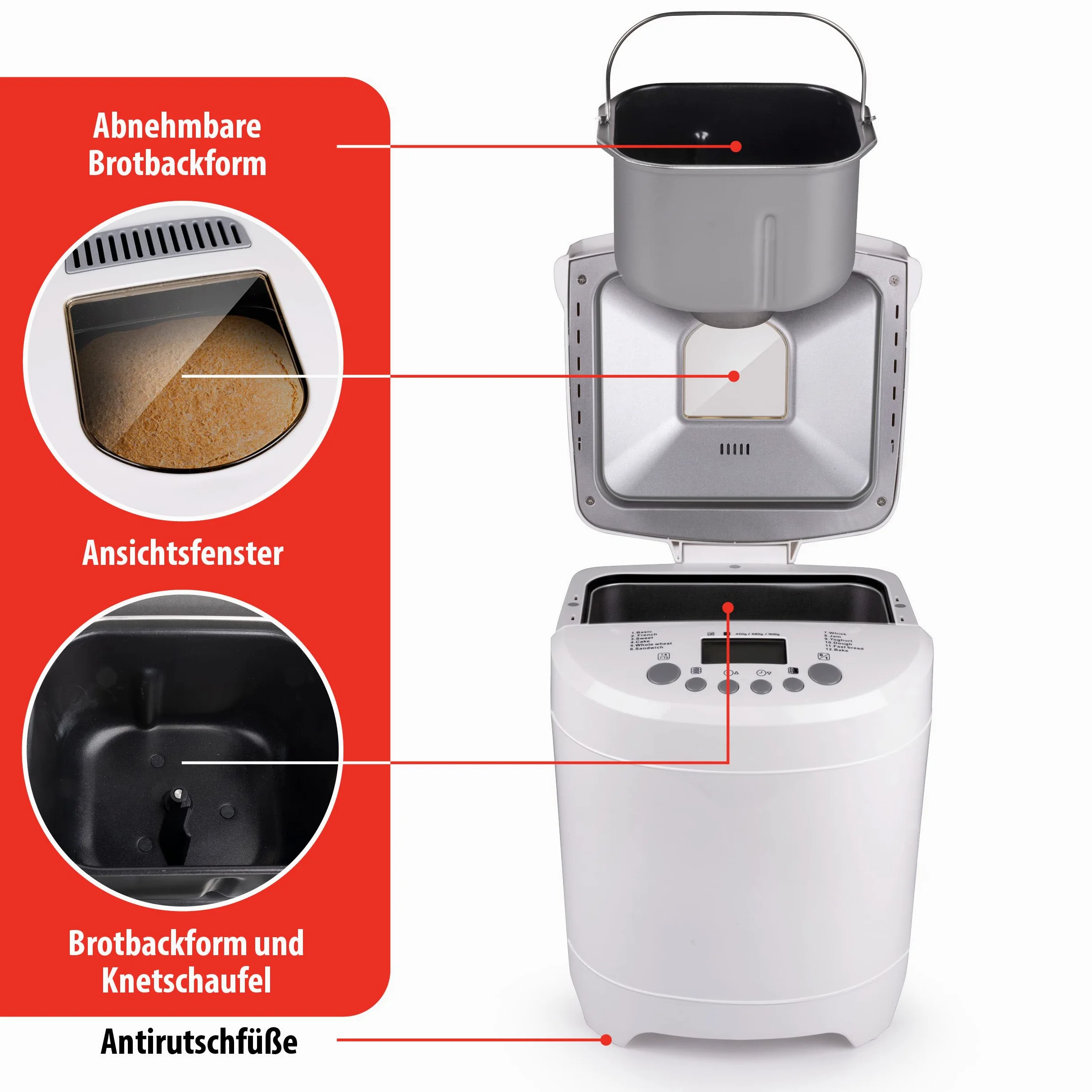 Alpina Macchina per il pane – piccoli a grandi pani: 450 – 680 – 900 grammi, timer – 12 programmi di cottura – 600 W