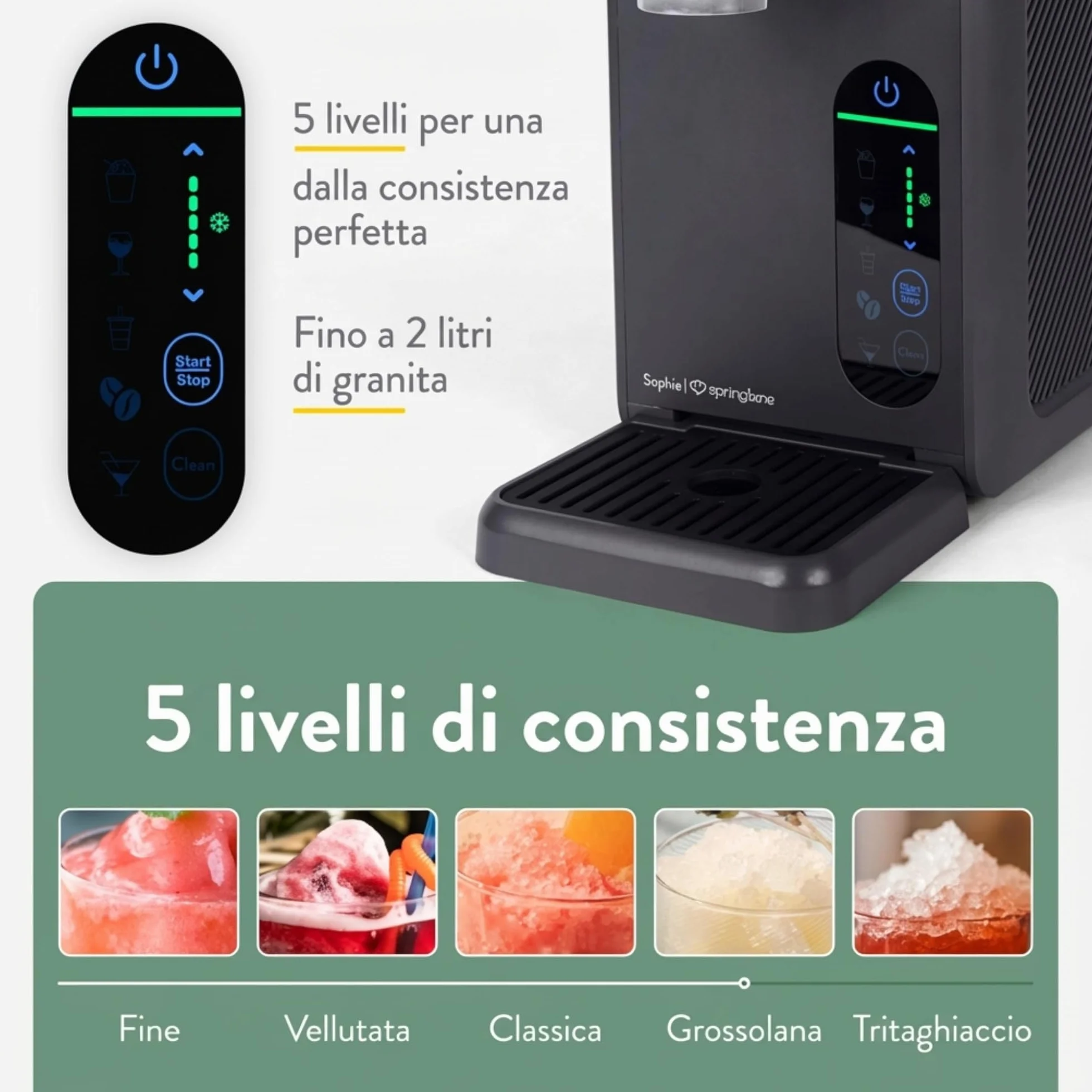 Springlane Macchina per slush da 2 litri, antracite, consistenza regolabile, autopulente