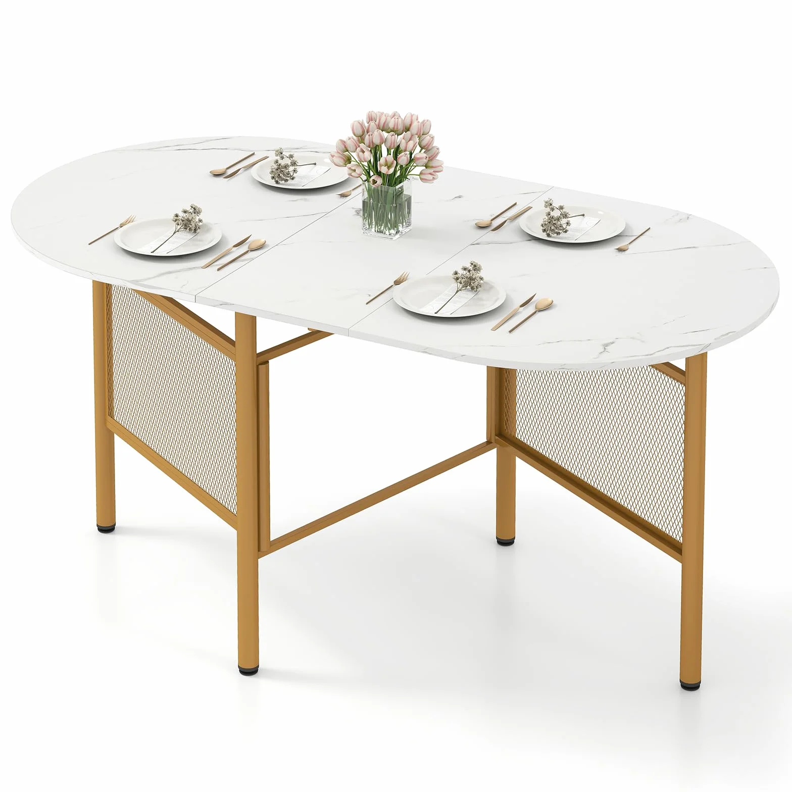 COSTWAY Tavolo da Pranzo Pieghevole per 6-8 Persone, Tavolo Consolle Estensibile Salvaspazio con Ali Ribaltabili con Ganbe in Metallo per Cucina e Soggiorno, 150 x 80 x 76 cm (Bianco)