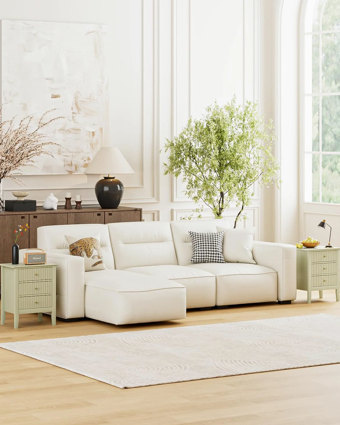 HEYZOEY Comodino con 3 cassetti, comodino, cassettiera, tavolino per camera da letto e soggiorno (verde pistacchio, 45 x 33 x 61 h)