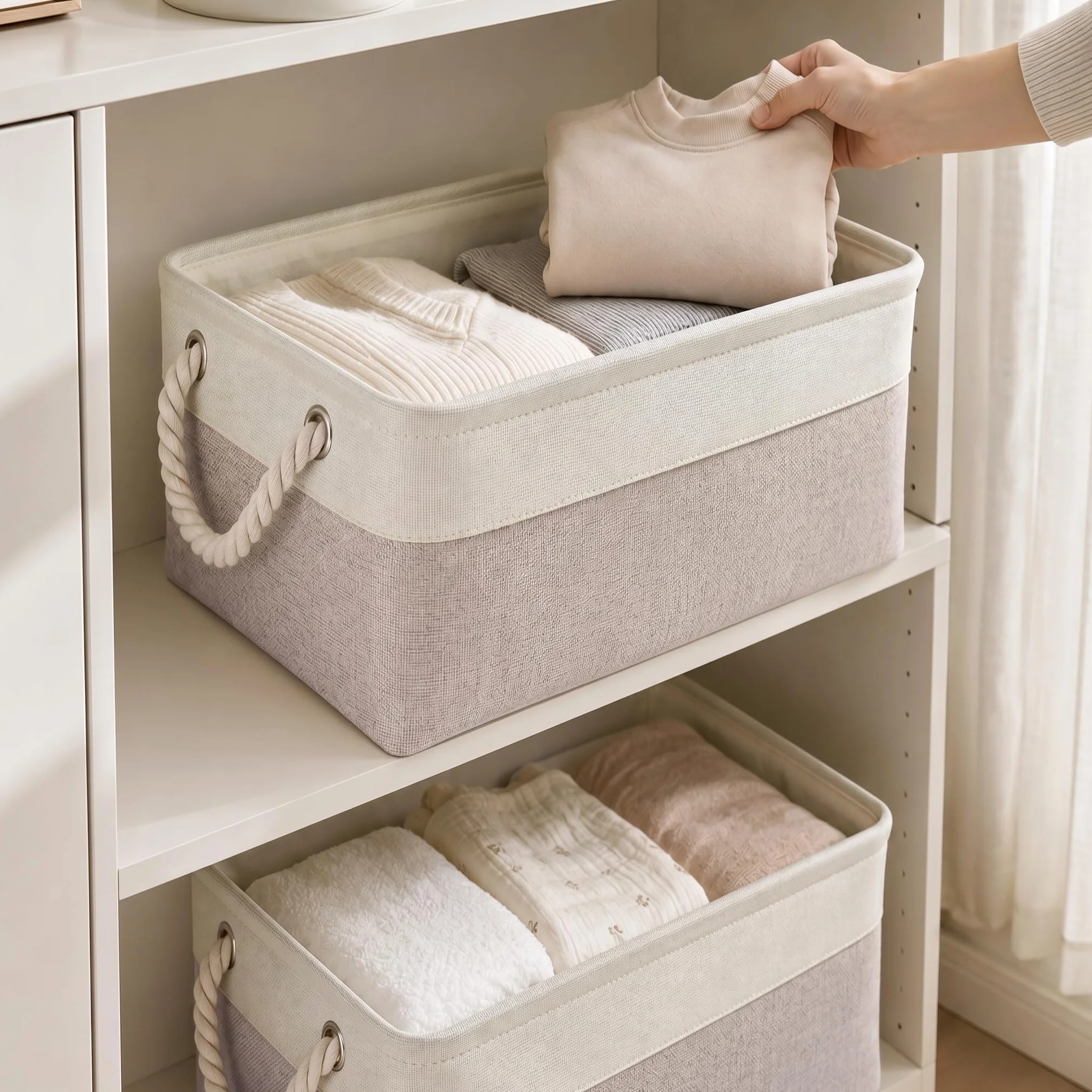 Mangata Scatole per Armadio Pieghevoli Set di 3 Bianco Grigio Contenitori Portaoggetti