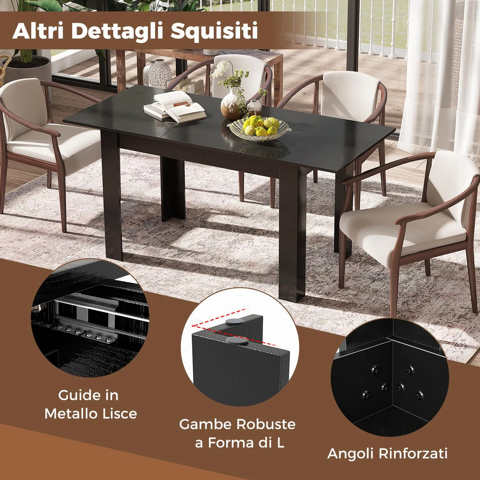 COSTWAY Tavolo Allungabile da Pranzo per 4-6 Persone, Tavolo Consolle Estensibile, Tavolo Moderno da Cucina, Soggiorno e Sala da Pranzo, 158 x 70 x 76 cm, Nero (Nero)