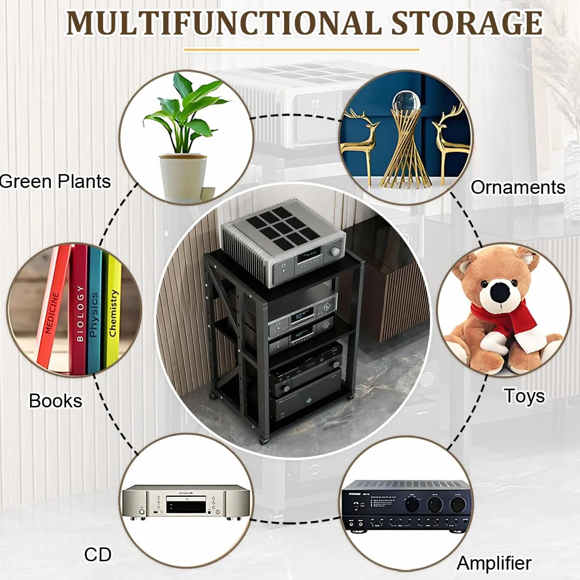 2/3 Rack Audio Mobile Porta Stereo Hi Fi Con Ruote Universali, Mobile Rack Per Impianto Stereofonico, Per Soggiorno, Sala Teatro, Ripiano Rack Amplificatore, Centro Intratte(3-layer-A)
