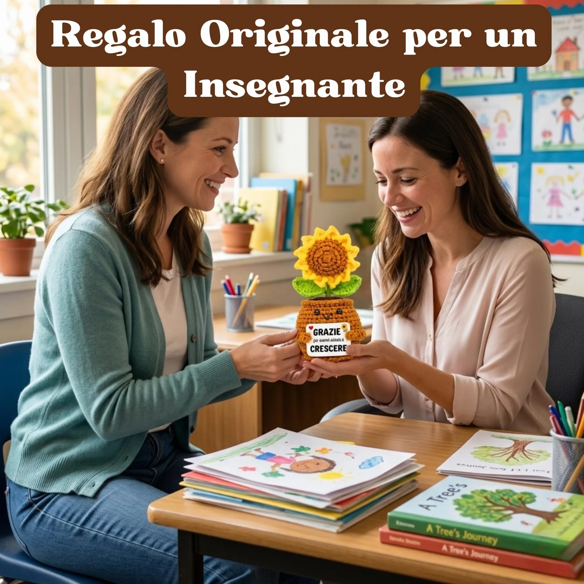 Regalo Maestra Girasole Uncinetto Grazie per avermi aiutato a crescere Peluche Positivo Insegnante