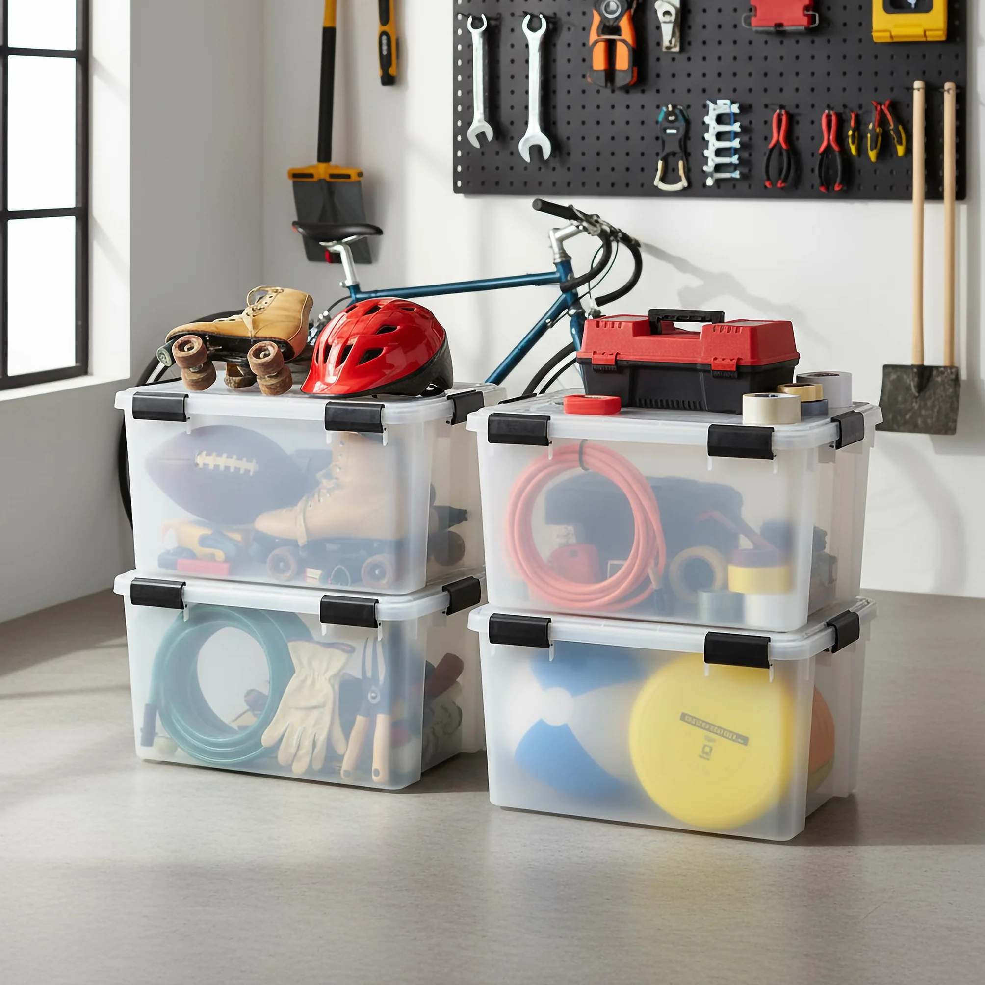 Iris Ohyama Scatole Portaoggetti Ermetiche 50L Set 2 Trasparente Coperchio Impermeabile Impilabile Antipolvere Senza BPA
