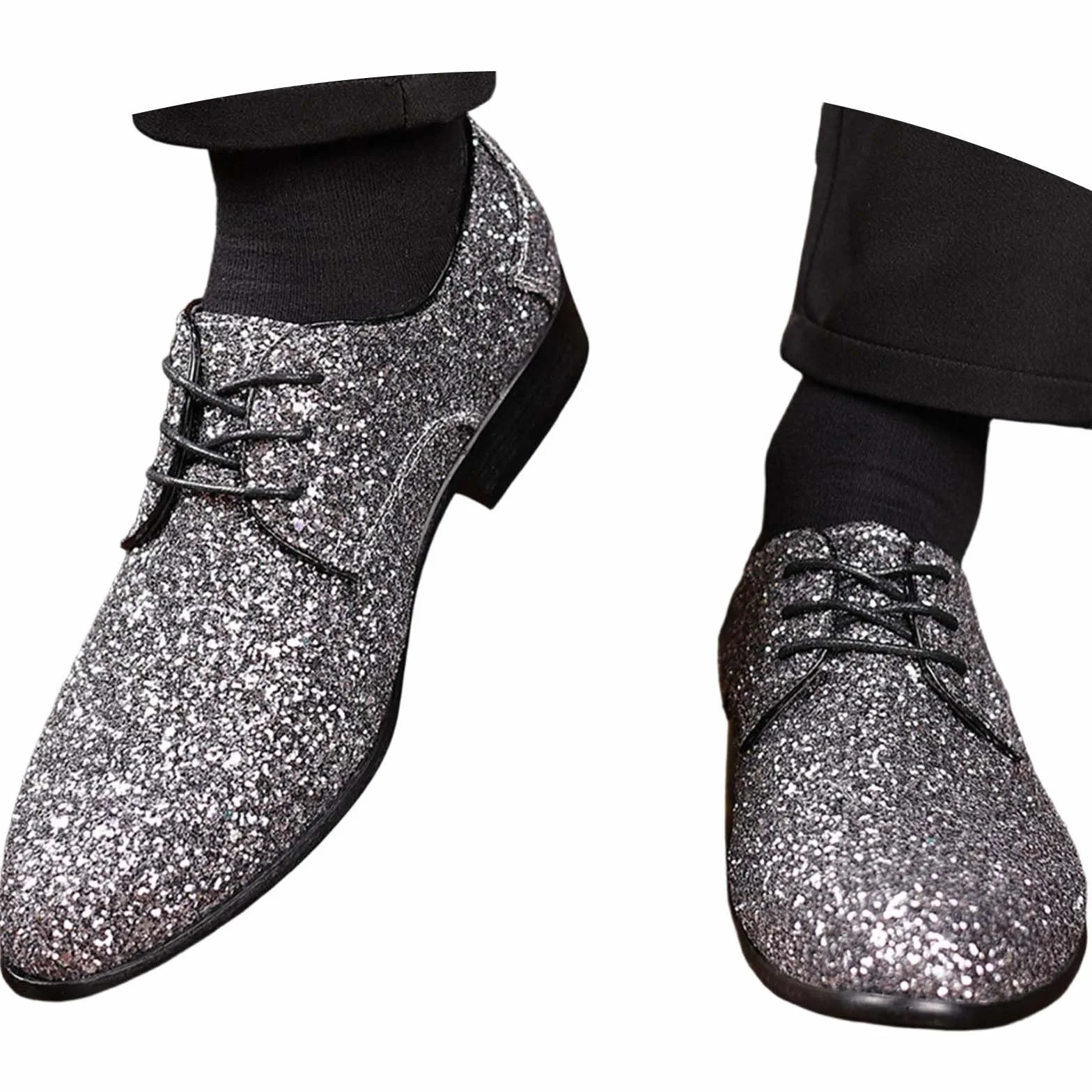 Scarpe da ginnastica glitterate uomo argento paillettes punta chiusa carnevale lavoro feste