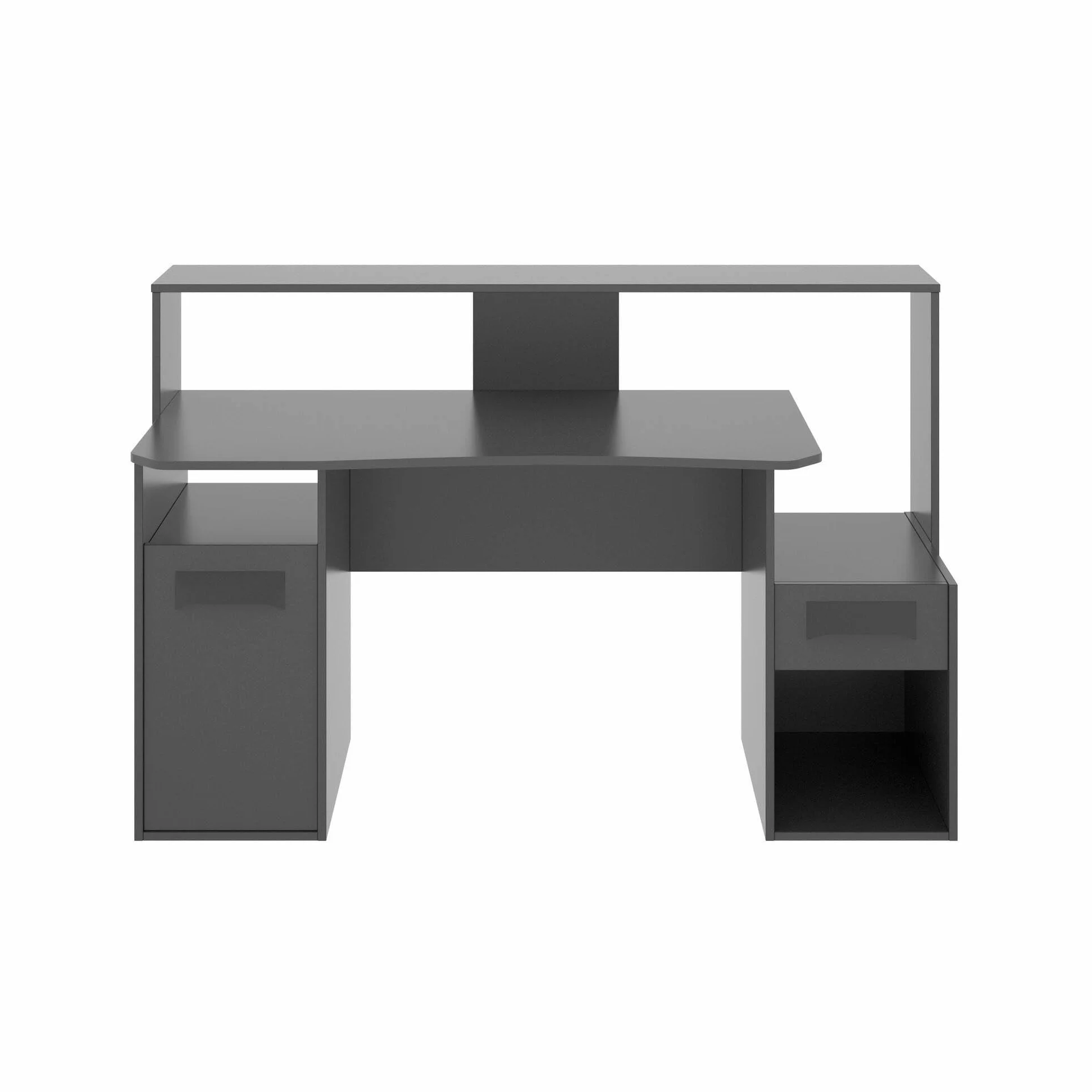 Dmora - Scrivania Manos, Scrittoio multifunzione moderno da gaming, Tavolo da studio porta PC e porta CD, 154x69h98 cm, Antracite, senza luci LED