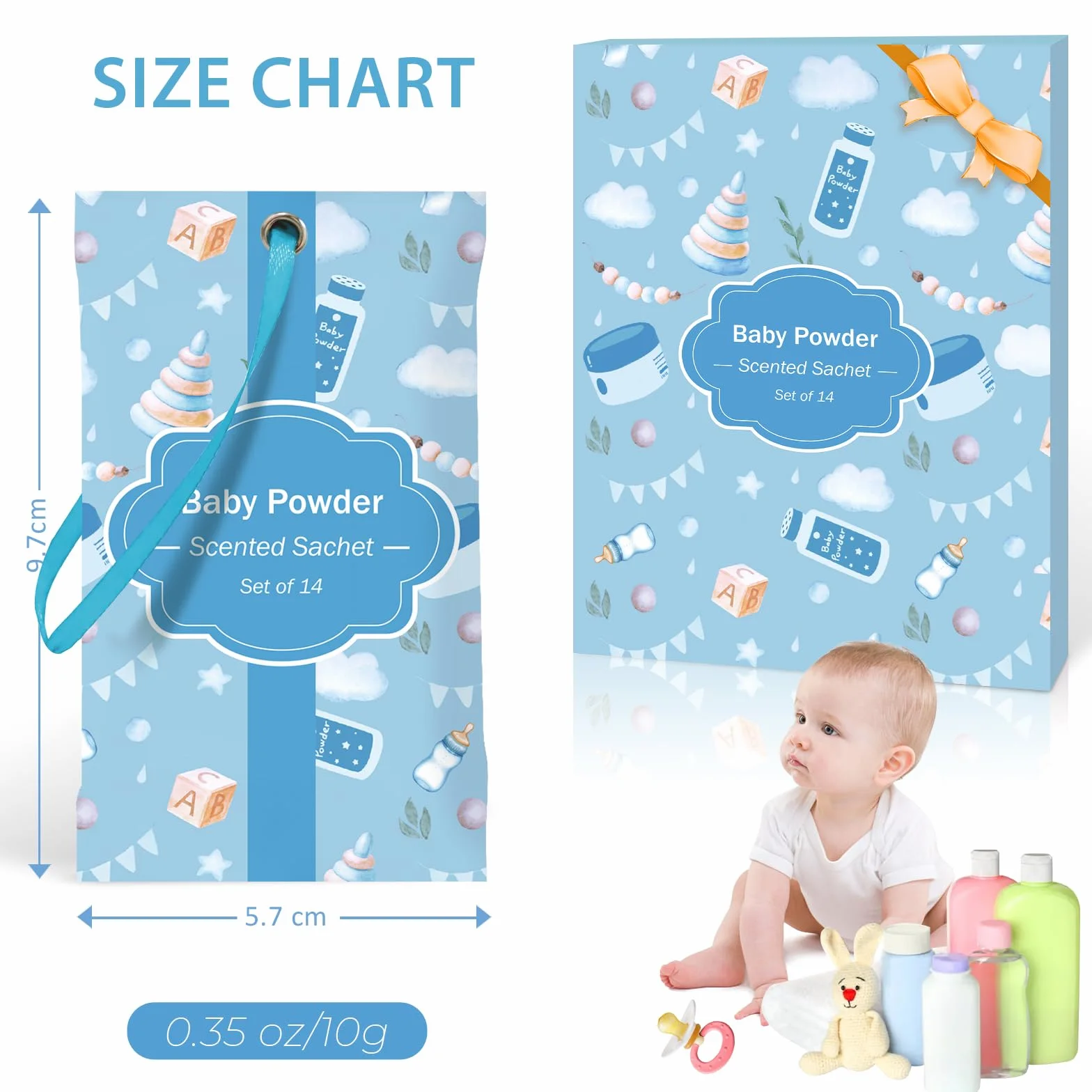 Sacchetti Profumati Baby Powder, Sacchetti per Cassetti per Armadi, Stanze, Guardaroba (14 bustine)