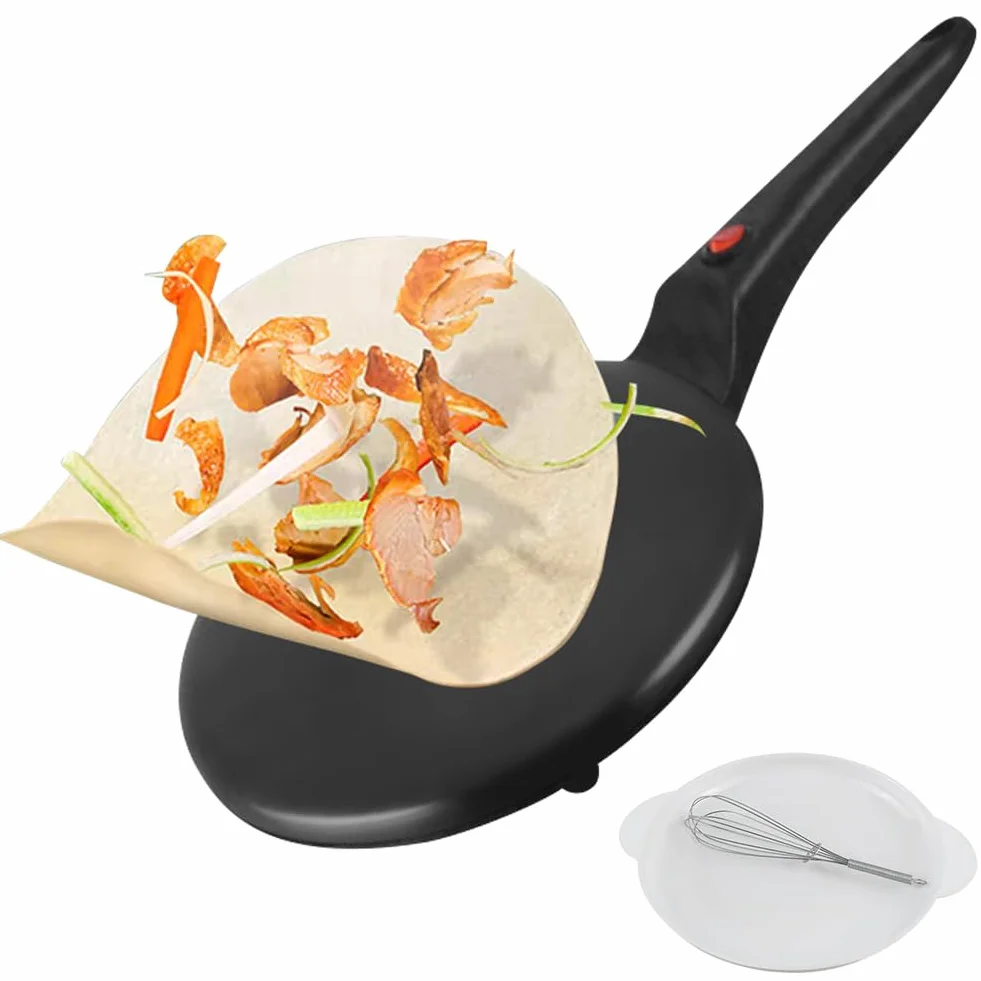 Crepiera Elettrica 600W Antiaderente RANJIMA Crepes Maker con Ciotola