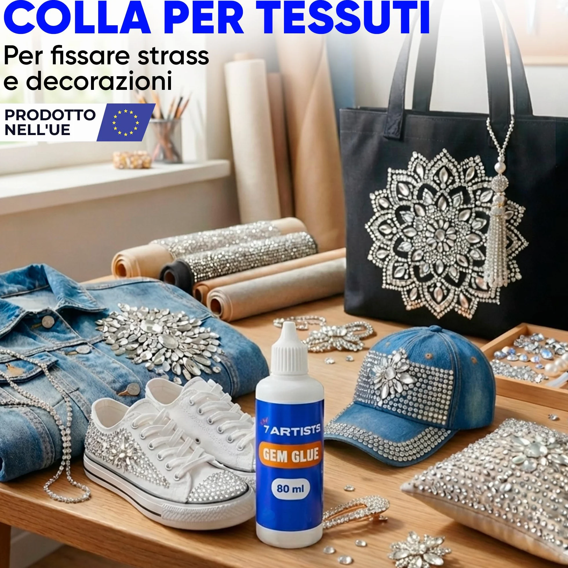Colla per Strass Tessuti 80 ml – Trasparente Fabric Glue per Perle, Glitter