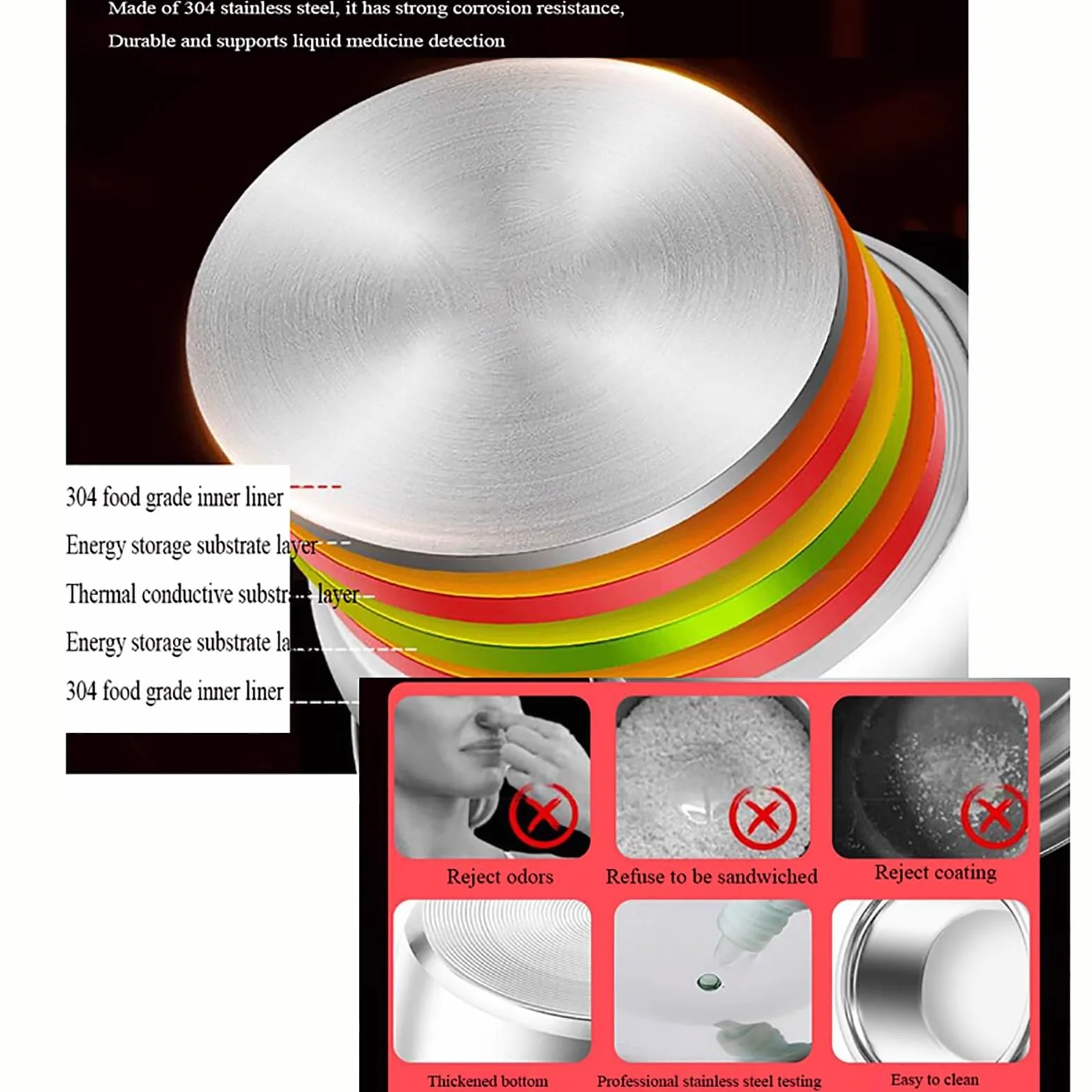 Cuociriso (2-6L) Pentola interna in acciaio inossidabile 304, isolamento intelligente, prepara riso e cibo a vapore e verdure, alimentazione 220-240V US/EU(4L)