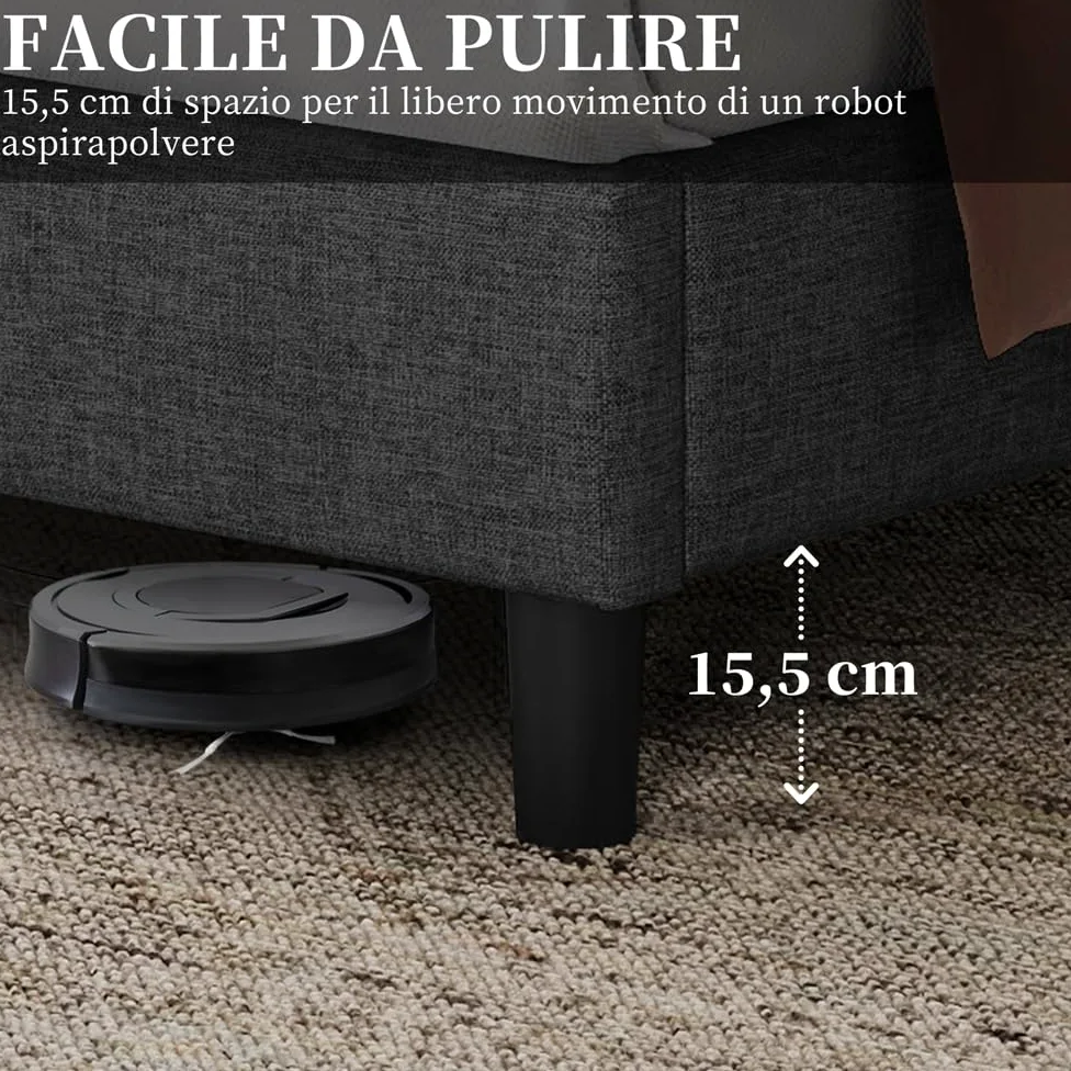 Yaheetech Letto Imbottito 140 x 200 cm con Testiera Quadrata Altezza Regolabile Doghe in Legno Grigio Scuro