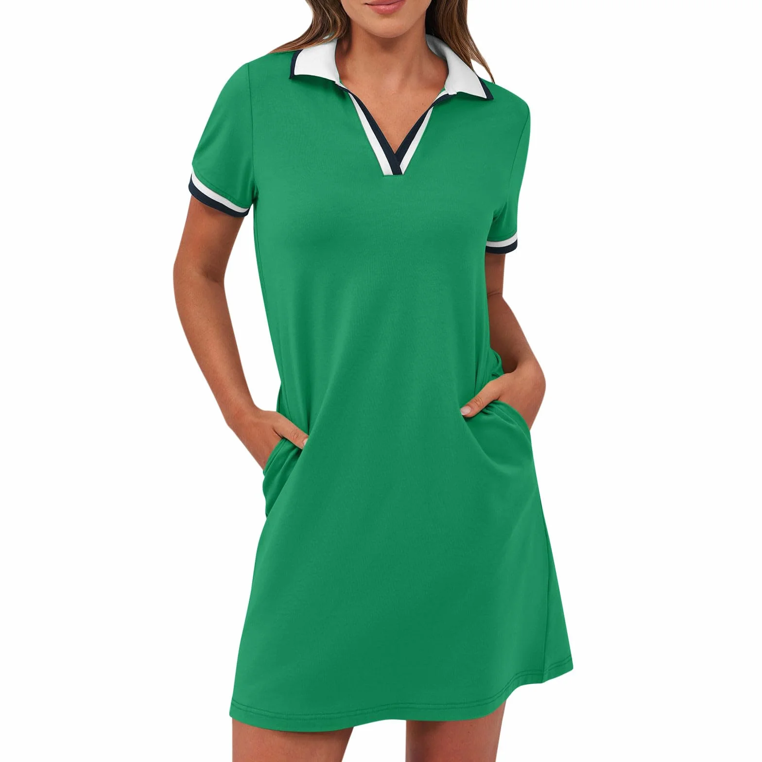 Polo da donna, a maniche corte, per il tempo libero, lunghezza al ginocchio, per lo sport, estivo, estivo, per il golf, per il tempo libero, con tasche