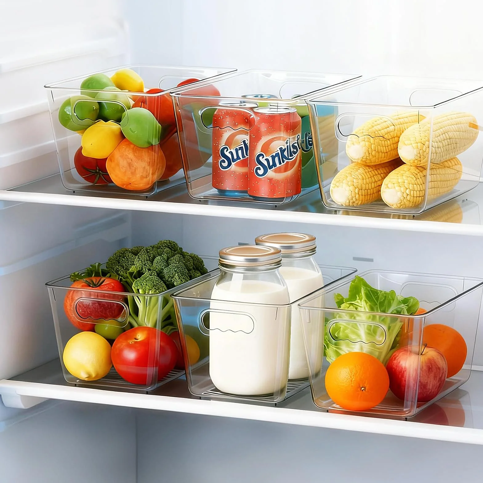Contenitori trasparenti per dispensa, contenitori e contenitori in plastica con manico, organizer per armadietti, organizer per la casa, indispensabili per cucina, lavanderia, ufficio