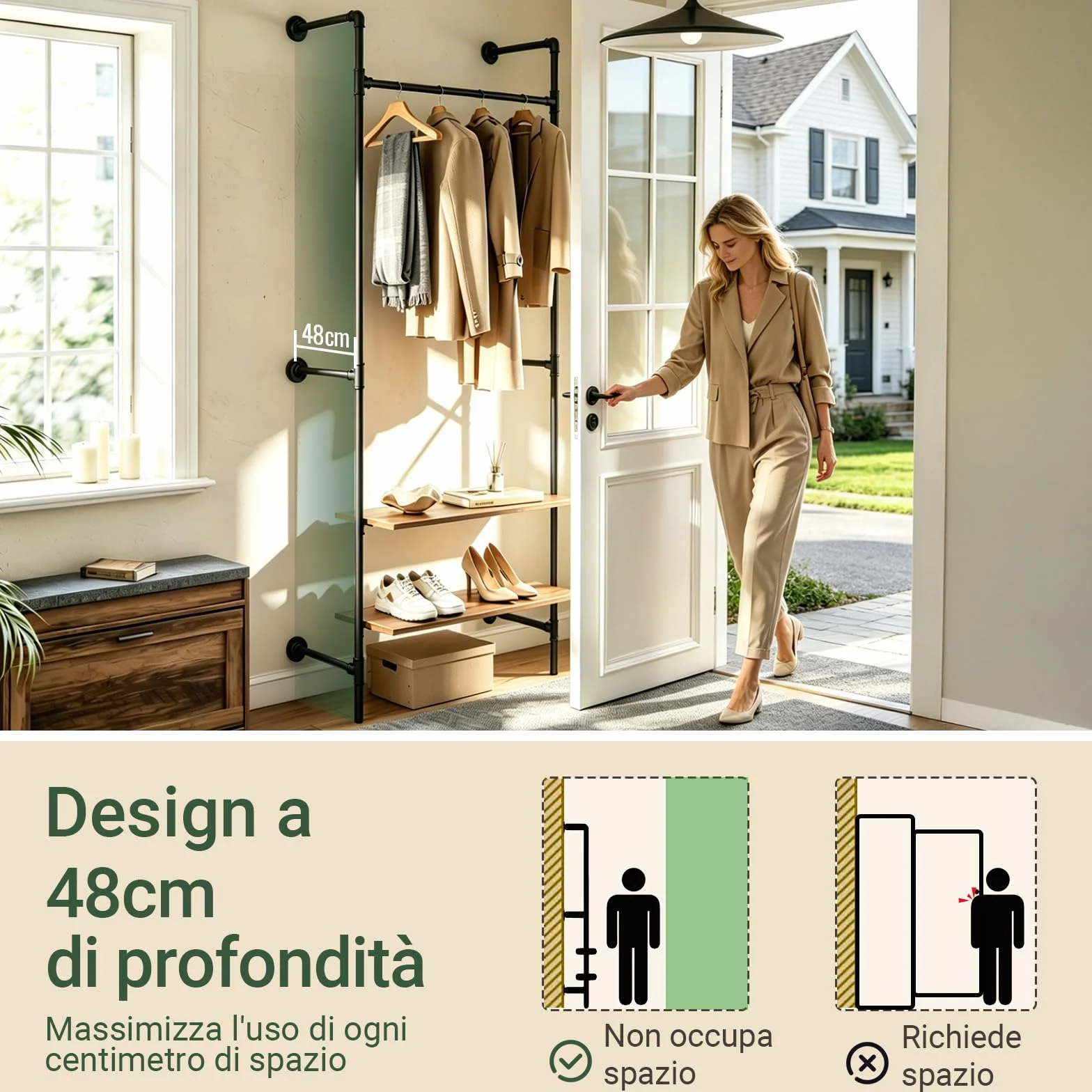 SoBuy Appendiabiti a Parete 45 kg 91,5x48x220 cm MDF Nero KLS20-SCH