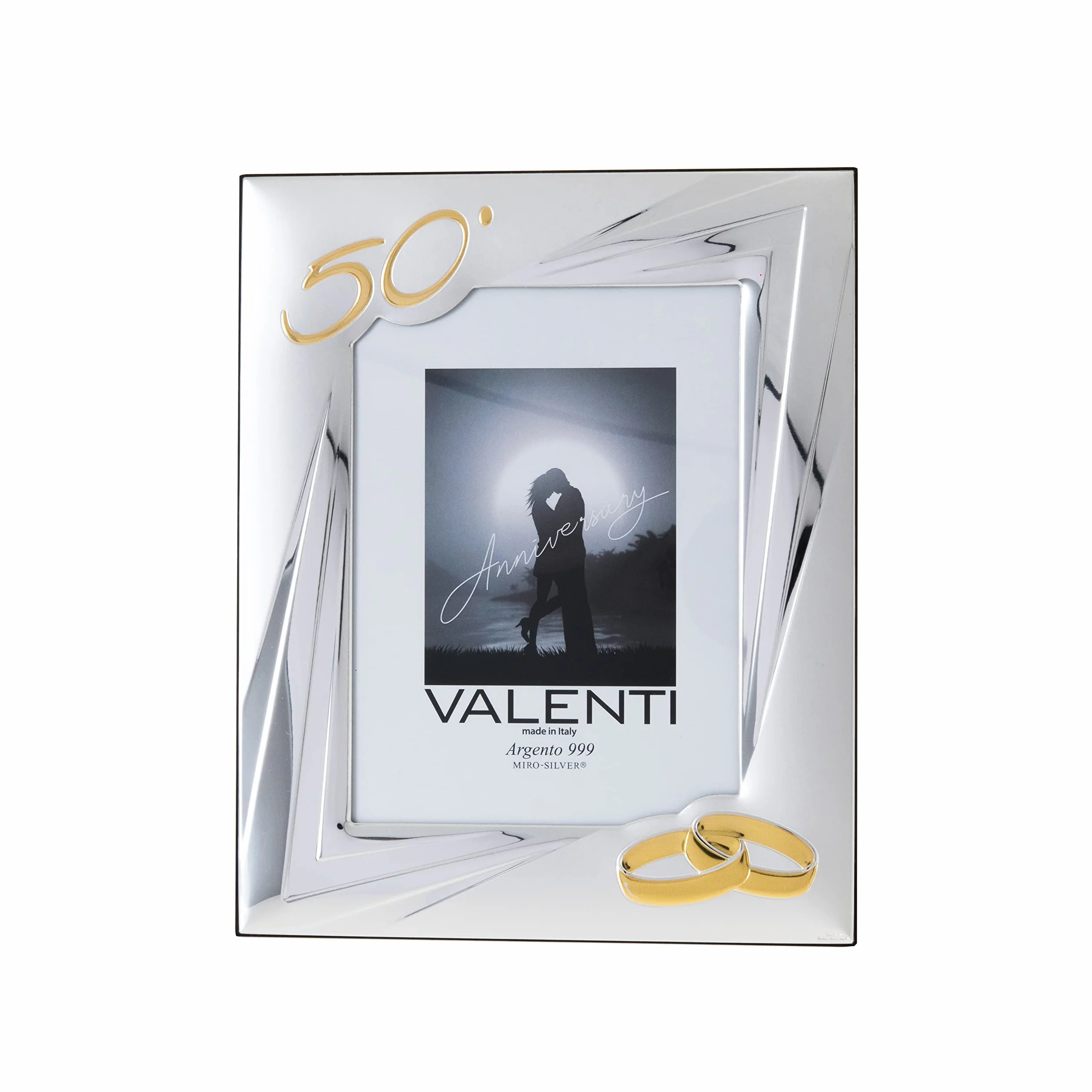 Valenti&Co - Cornice Portafoto in Argento cm 13x18. Ideale Come Regalo per Nozze d'oro - 50 Anni di Matrimonio o per Il Cinquantesimo di parenti, Nonni o Mamma e papà.