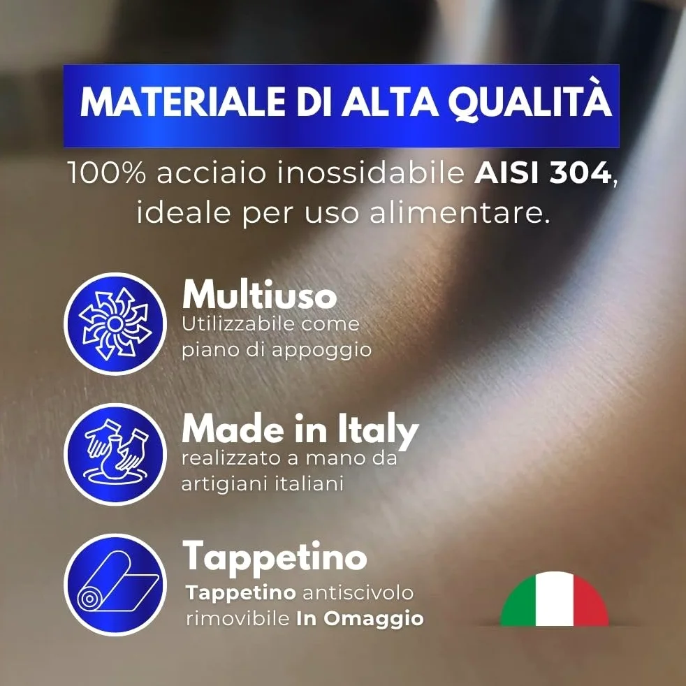 INOXLM Spianatoia per impastare Piano da Lavoro in Acciaio Inox Varie Misure per Cucina per Bar per Ristorante per impastare con Piega ed Alzatina (120X56 Piega 2 cm Alzatina 4 cm)