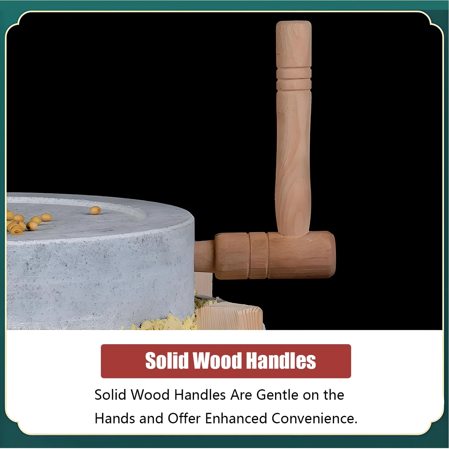 Yinian Mulino a Pietra Fatto a Mano, con Telaio in Legno Macina Tutto, Spice Grinder Machine, Macinino per Frutta Secca, Macinino Artigianale Domestico per Cereali, Fagioli E Orzo(Size:35cm)