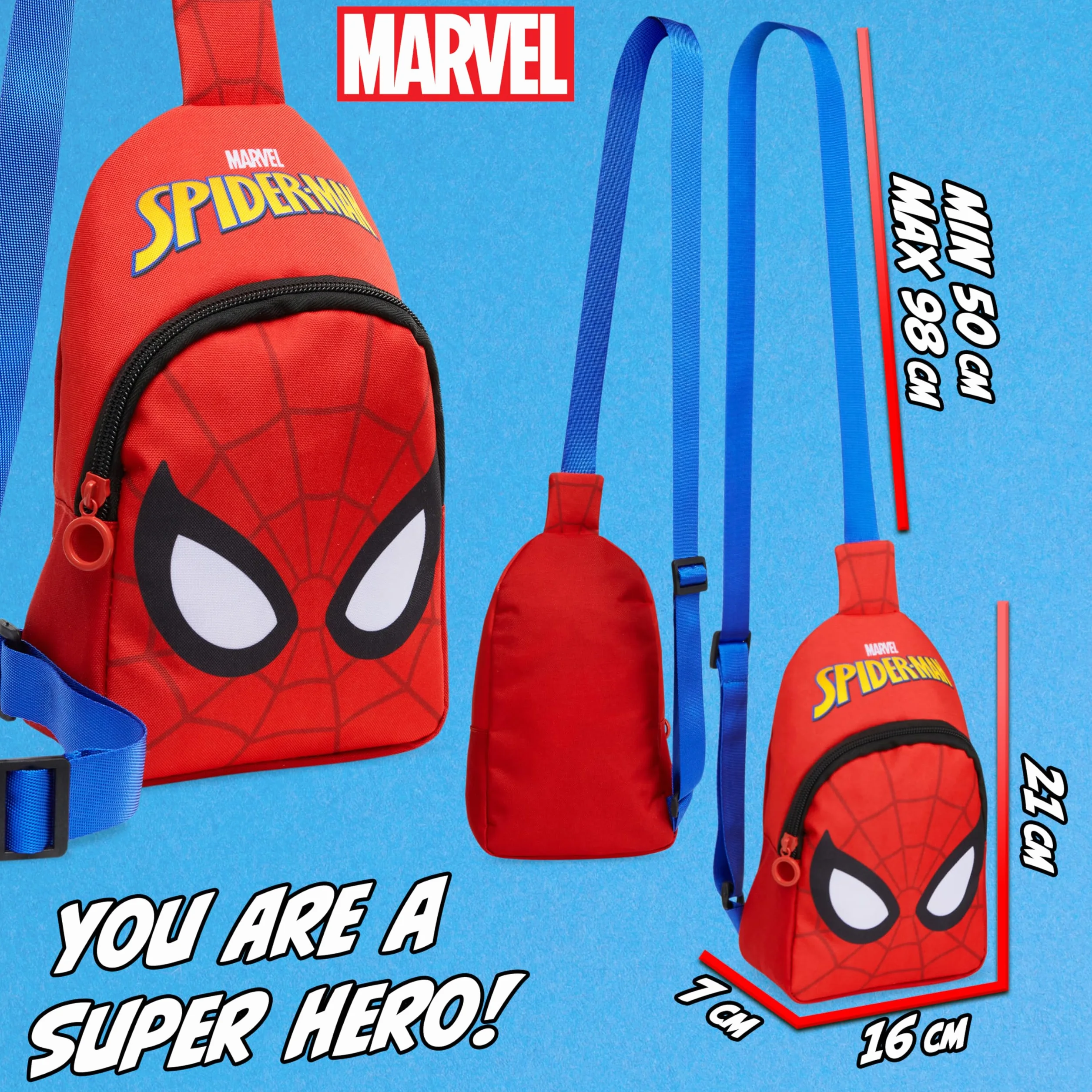 Marvel Spiderman Borsa Tracolla Ragazzo con Chiusura Zip, Borsello Bambino Tracolla Regolabile para Telefono, Portafoglio
