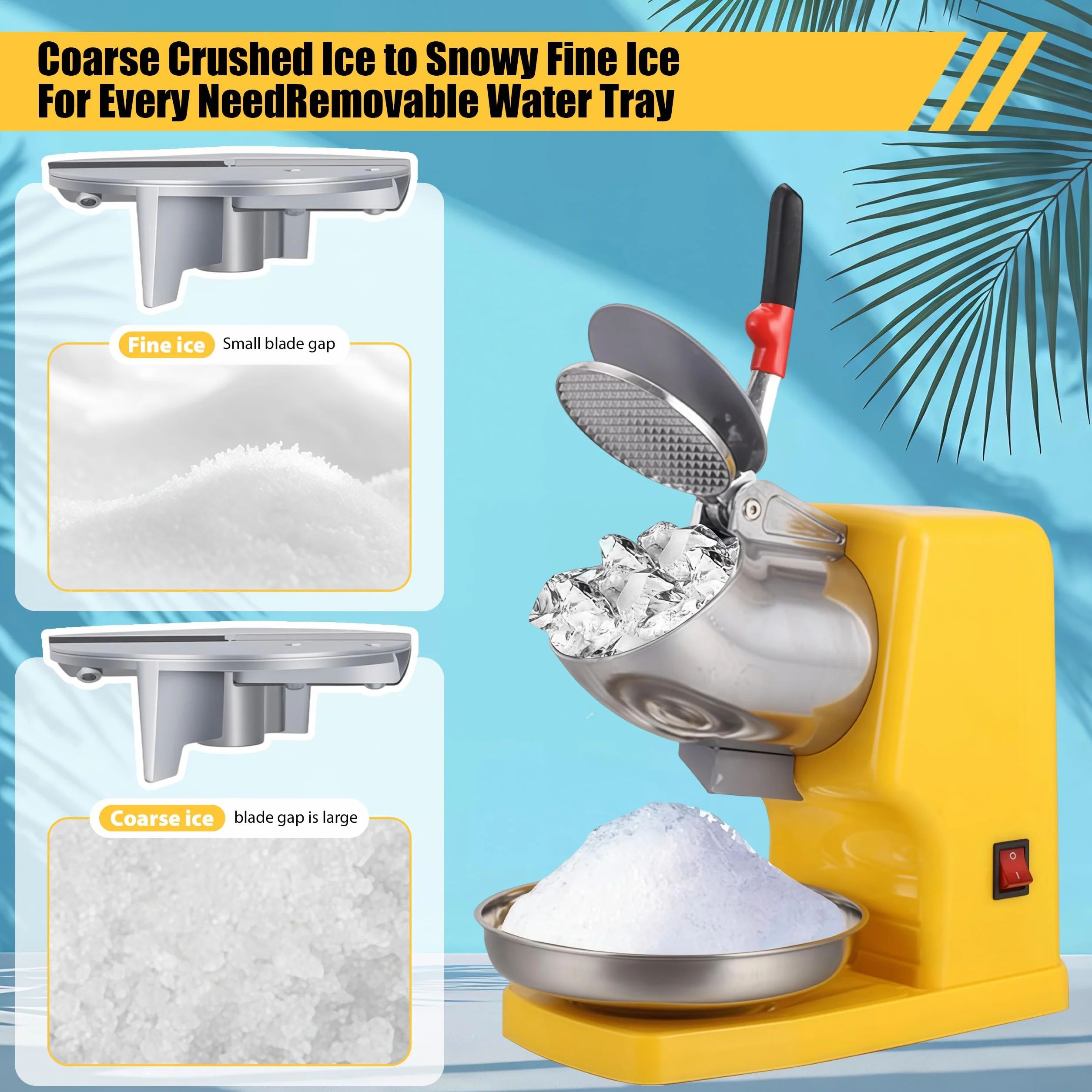 Tritaghiaccio Elettrico a 8 Lame 500 W 2200 giri/min Raspa per Ghiaccio 85 kg/h Crushed Ice Maker con Contenitore per Smoothie Bevande Fredde Tè al Latte e Miscelazione Bar