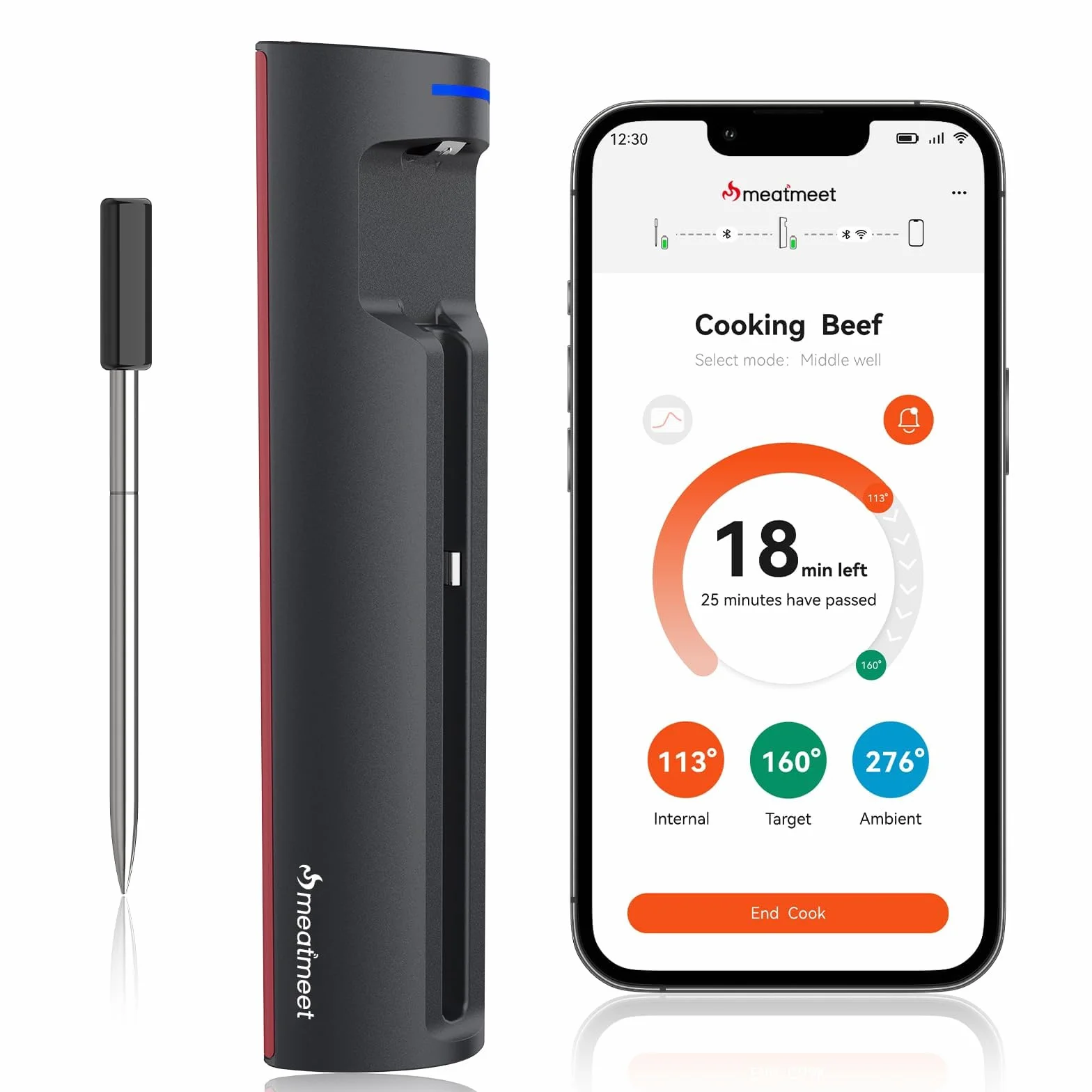 Termómetro para Carne WiFi Bluetooth IP67, Monitoraggio App Timer Allarme, Wireless per Barbecue Forno Griglia