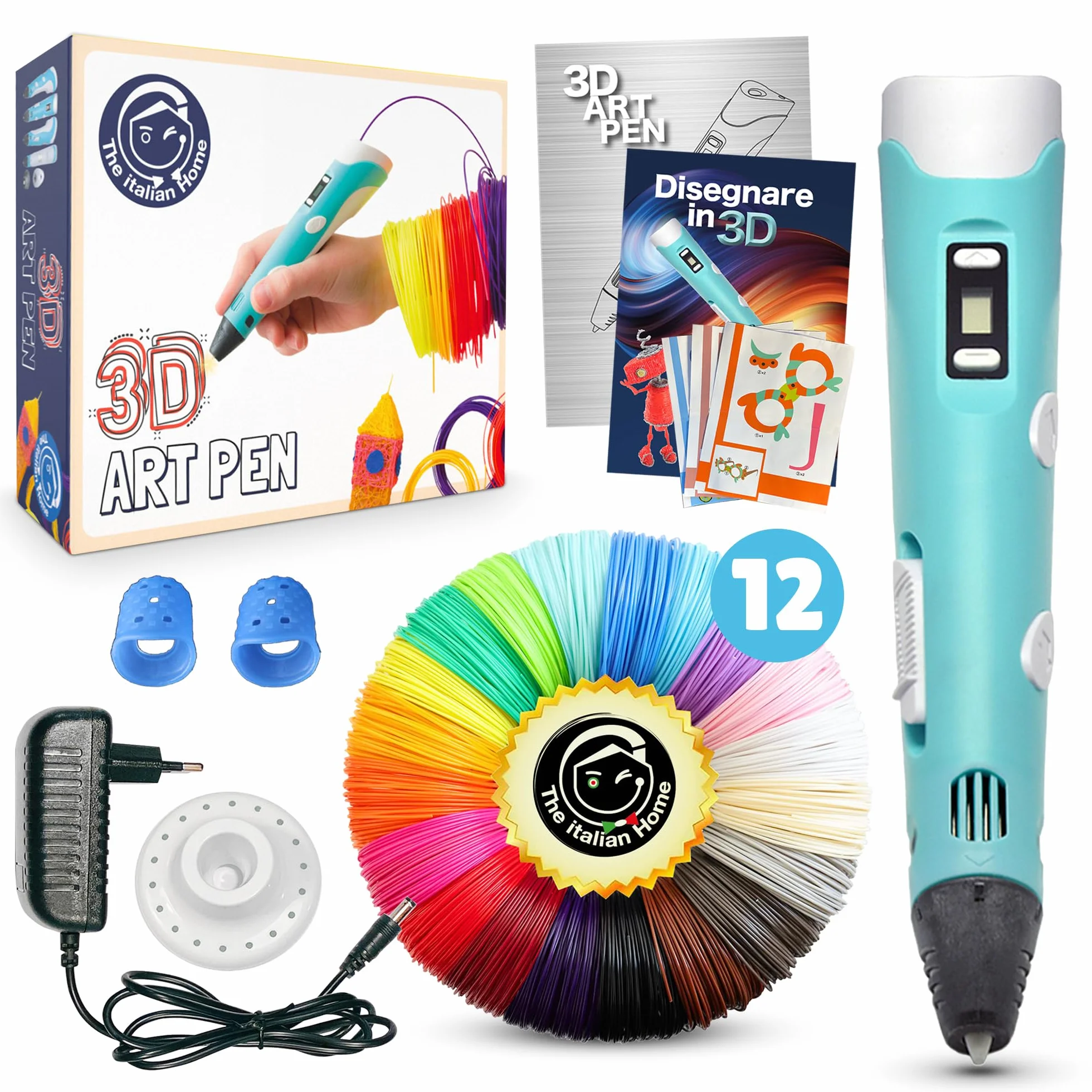 The Italian Home Penna 3D + Filamenti PLA 12 Colori + Istruzioni Italiano - Penna 3D bambini 10 anni
