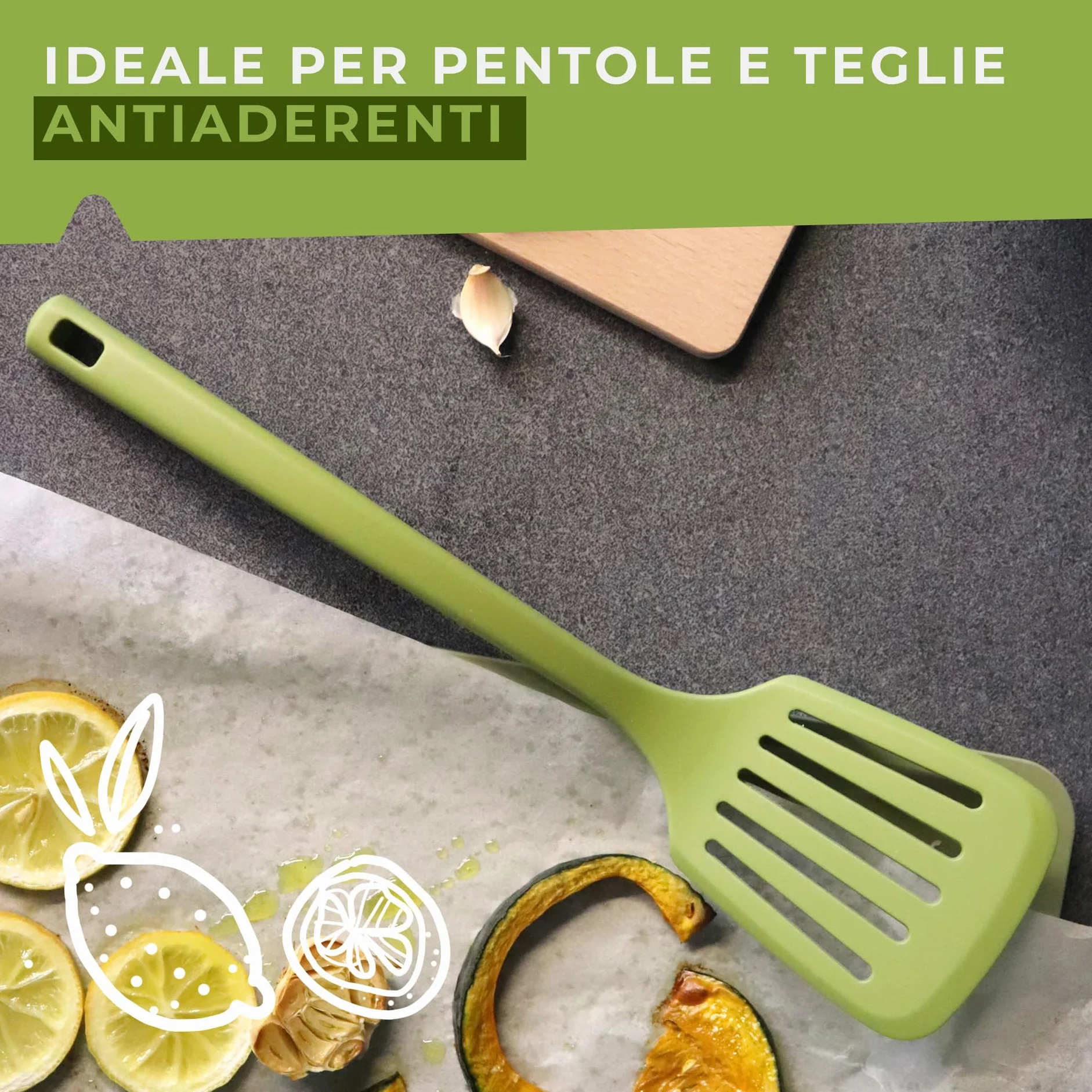 Fackelmann Paletta forata da cucina silicone antistatico 33x8,3 cm Linea Oliva