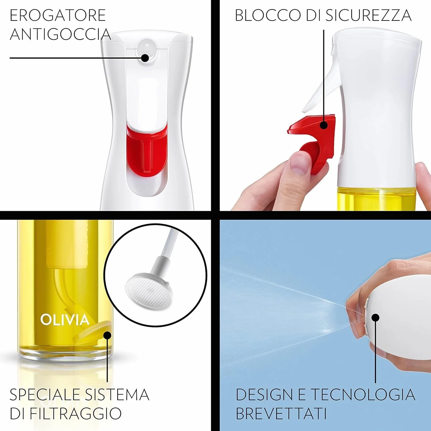 FLAIROSOL OLIVIA Spruzzatore di Olio in Vetro 130ml - Tecnologia a Spruzzo Continuo con Controllo Porzioni