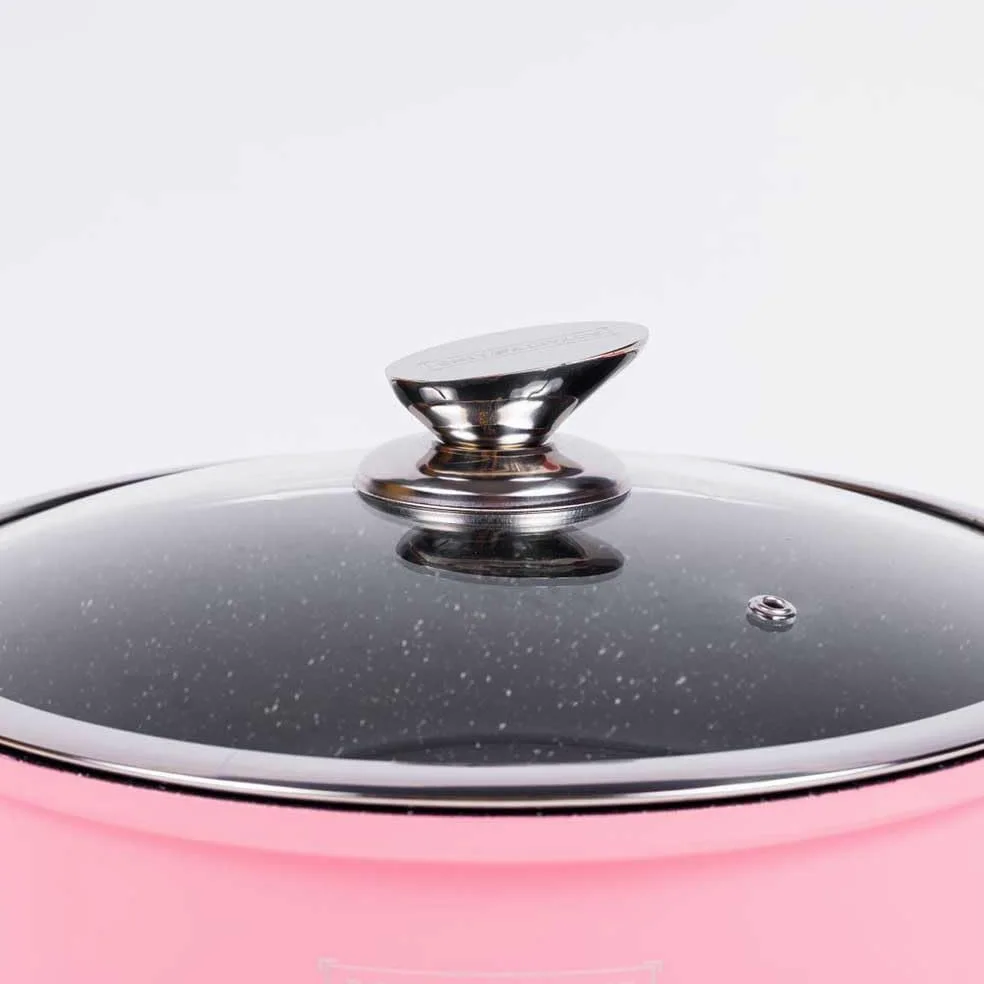 Batteria Pentole e Padelle 17 Pz in Alluminio pressofuso Antiaderente Rivestimento In Marmo ideale per Piano Induzione o Gas, Coperchi in Vetro e Utensili Inclusi Royalty RL-ES2014M (Rosa)