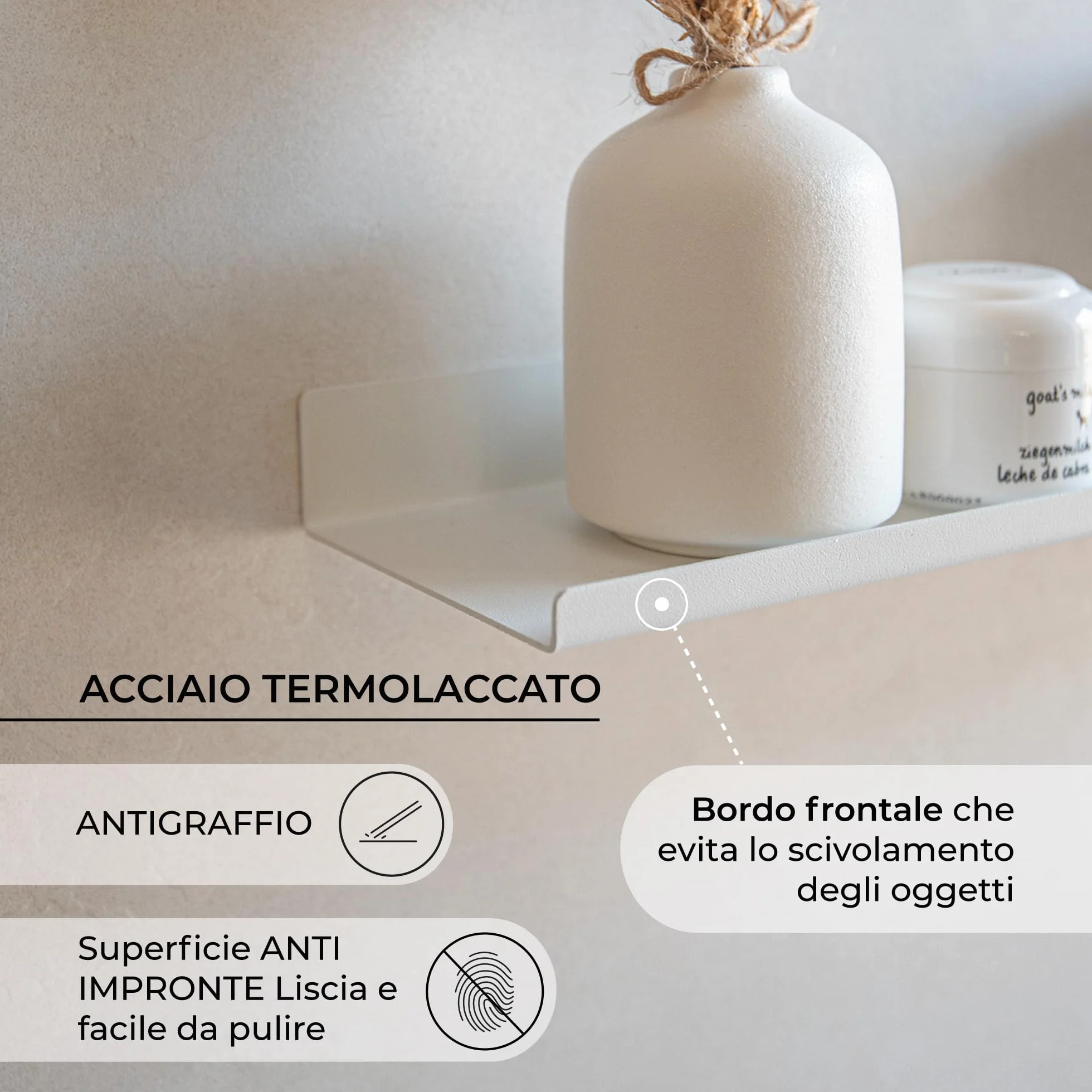 MILUKA Mensola da Muro Sospesa 70x10 cm Bianco Mensola Stretta in Metallo