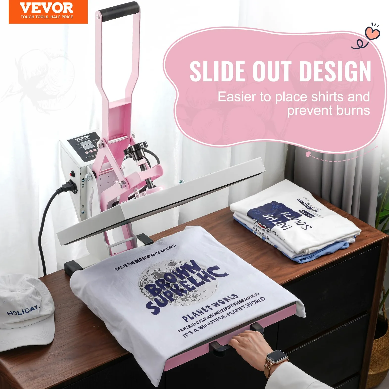 VEVOR Pressa a Caldo 380 x 380 mm Macchina per Pressatura a Caldo Digitale, Riscaldamento Rapido Uniforme, Cotone Isolante a 2 Strati, Macchina per Trasferimento Termico per Magliette/Cuscini, Rosa