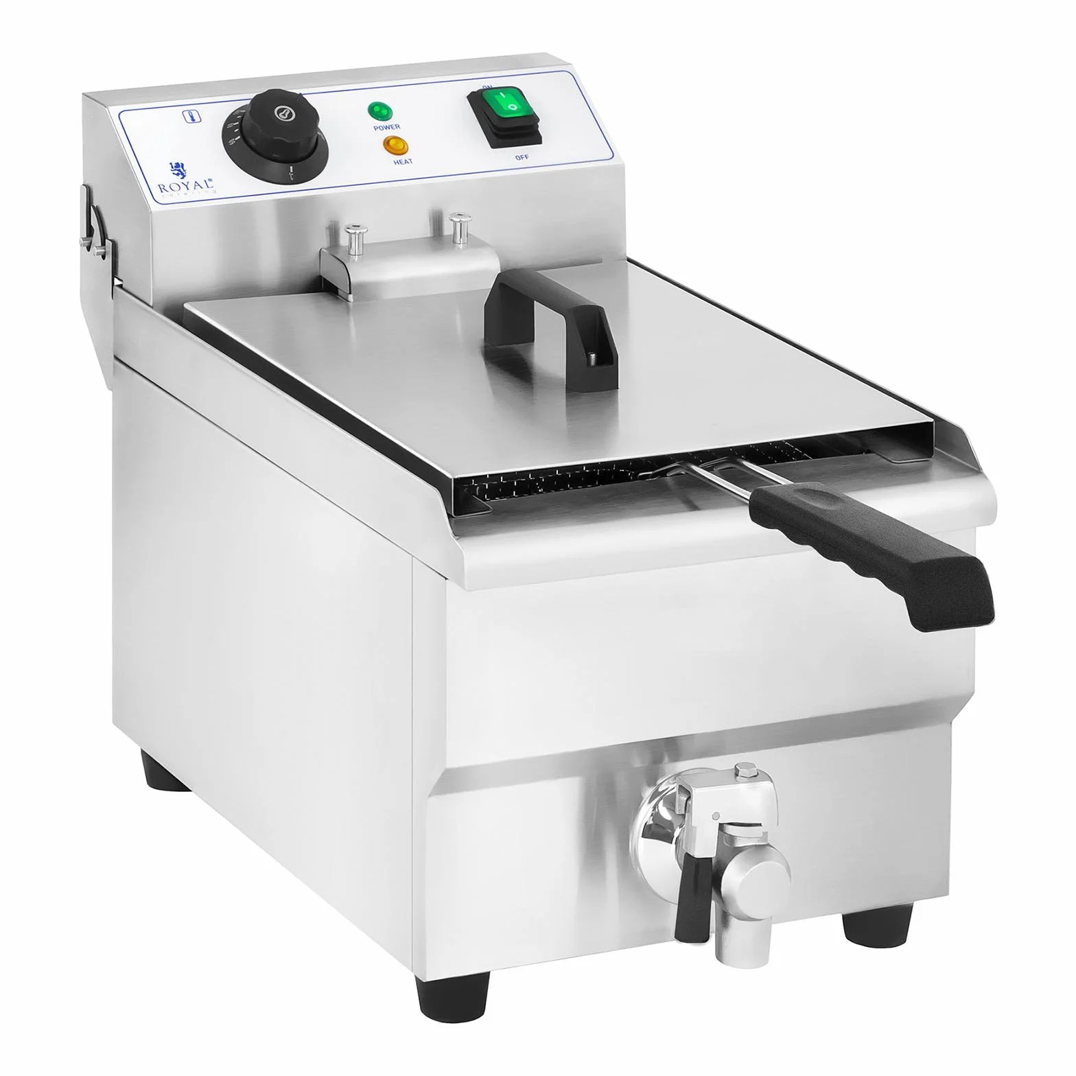 Royal Catering RCEF 10EH-1 Friggitrice Professionale Friggitrice Elettrica (3600 W, 230 V, 60-200 °C, 10 litri, 3 kg, Acciaio inox, Rubinetto di scarico)