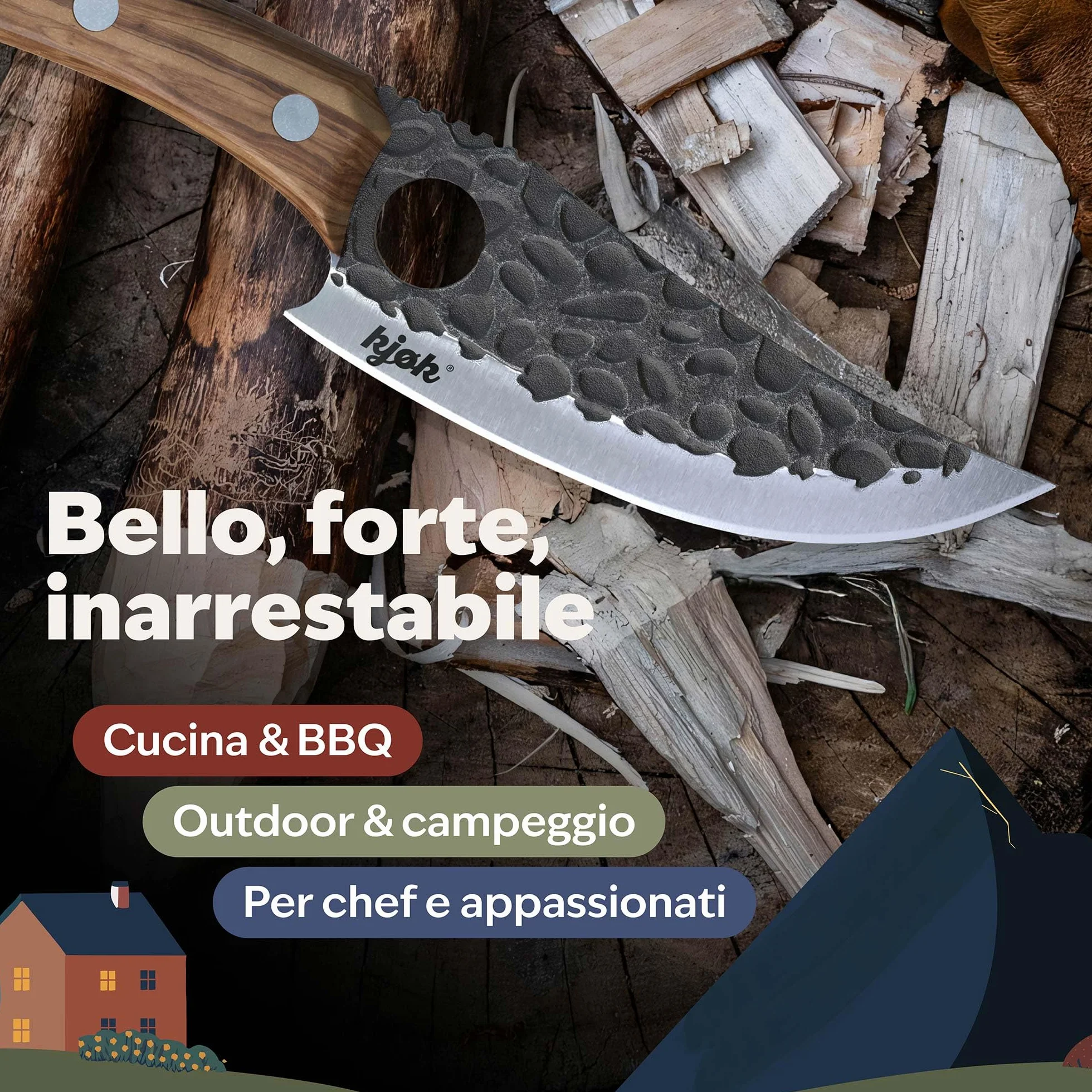 Coltello da cucina Premium kjøk 148 mm 56 HRC 15° manico legno d'ulivo stile giapponese