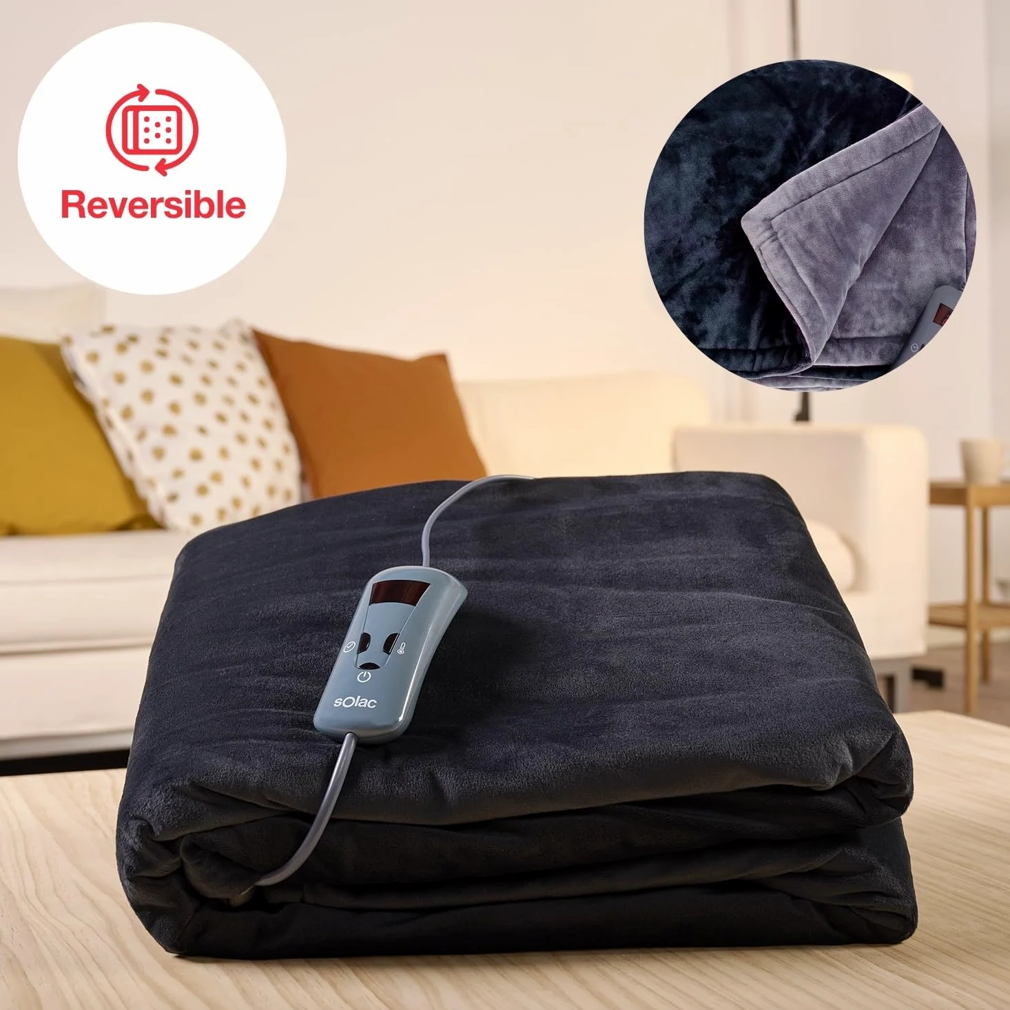 Solac - Coperta elettrica termica digitale 150W | 10 livelli di calore | Timer 9h | Autospegnimento | Lavabile in lavatrice | Morbida flanella 120x160 cm | Protezione surriscaldamento