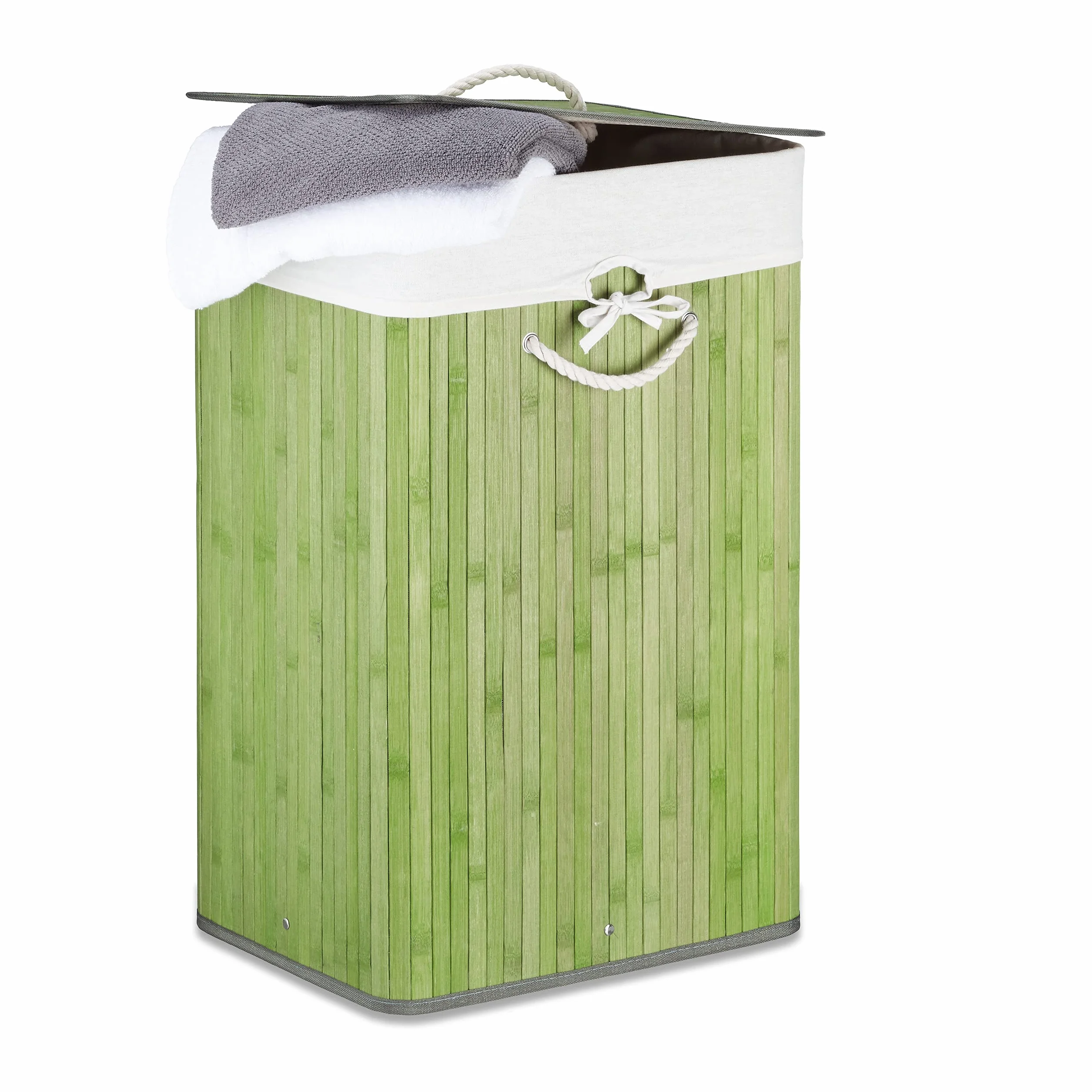Relaxdays Cesto Portabiancheria con Coperchio, Bambù 83 L Cestino Rettangolare Pieghevole 65,5x43,5x33,5 cm, Verde