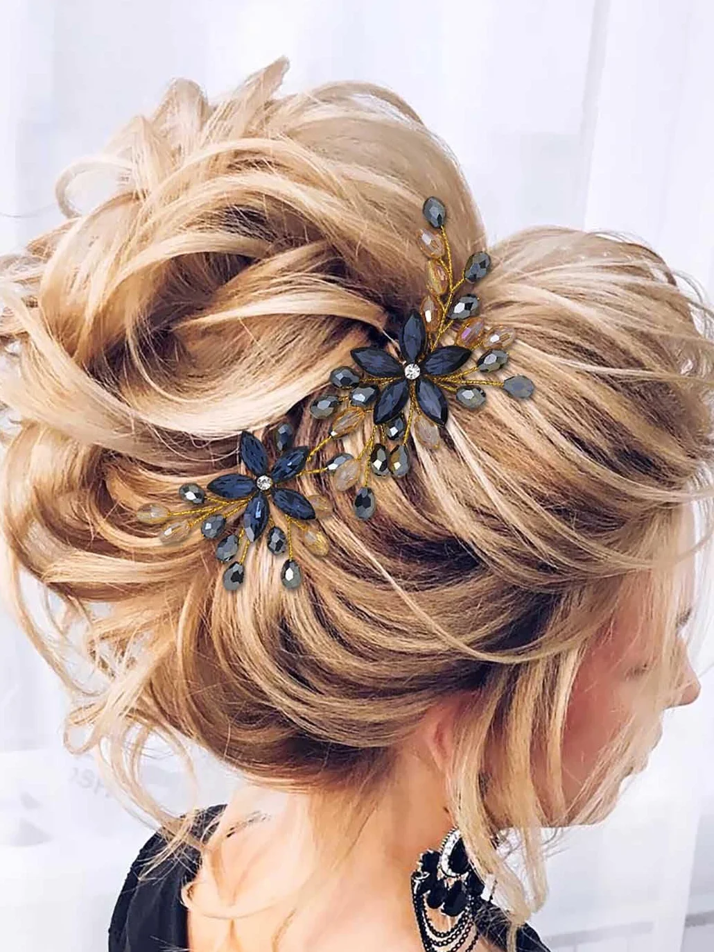 Strass Matrimonio Fermagli Capelli Blu Marina Fiore Cristallo Barocco Damigella D'onore Prom Accessori Donne Confezione da 2