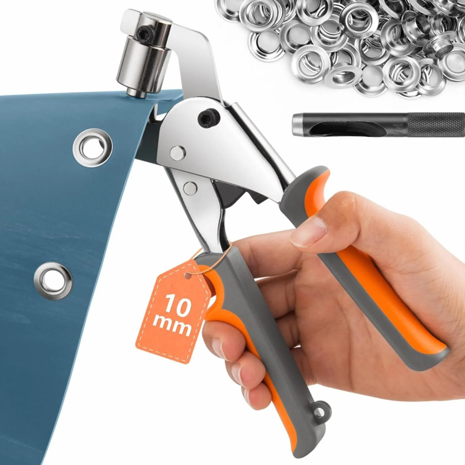 Pinza per occhielli professionale,Occhielli per Teloni Multifunzione con 200 Occhiello (Ø 10 mm),Set di Occhiellatrice per Teloni per Pelle,Tende,Manifesti,Striscioni