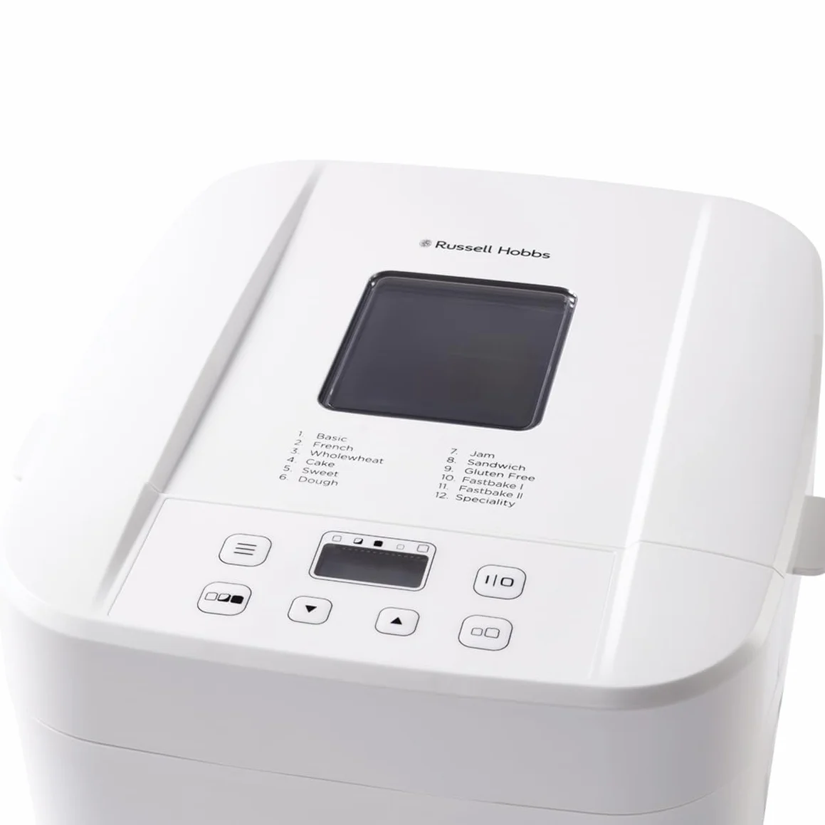 Russell Hobbs Macchina per il pane - 12 programmi, 3 livelli di doratura - Design Compatta, Timer, 750 e 1.000 g, Teglia antiaderente, adatta anche per marmellata e torte, 27260-56