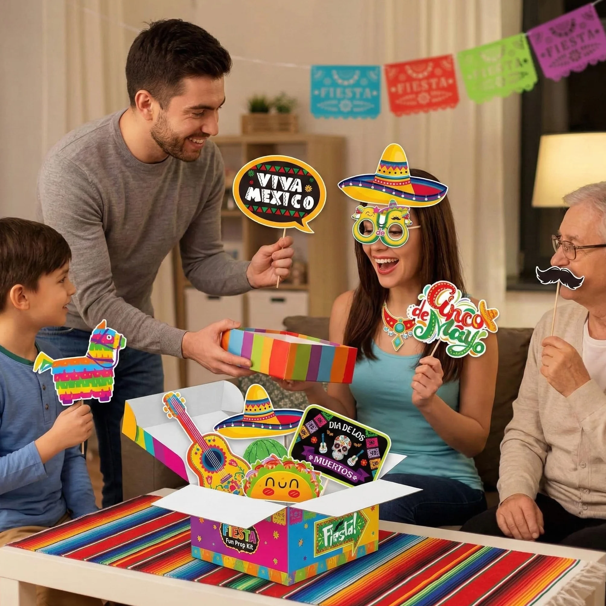 Set Decorazioni per Festa Messicana - 30 Pezzi di Accessori Fotografici Divertenti, Sombrero, Peperoncini, Labbra, Cactus, Occhiali e Molto Altro - Perfetto per Party a Tema Messicano e Carn