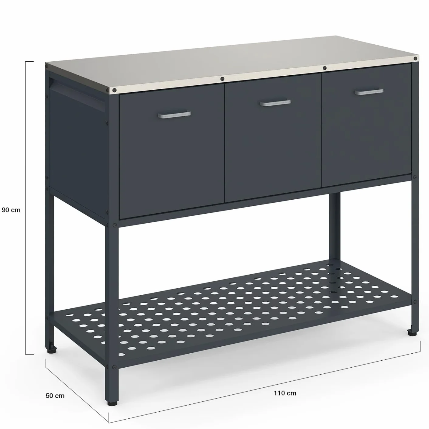IDMarket - Cucina da esterno PAREO a 3 ante con 1 ripiano in acciaio grigio antracite