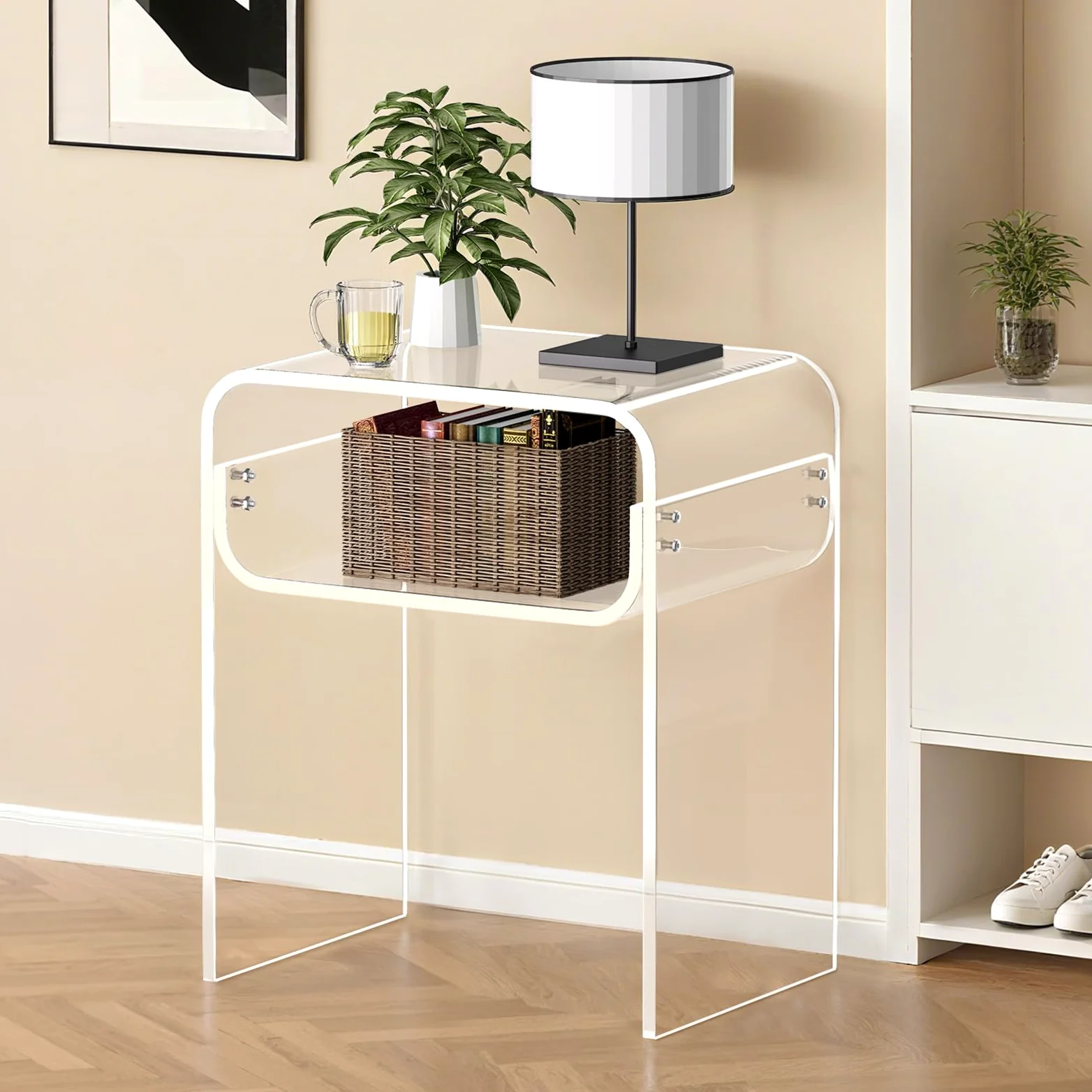 VEVOR Tavolino in Acrilico, Comodino Trasparente a 2 Livelli con Ripiano, Rettangolare Moderno in Acrilico, Comodino Spesso per Camera da Letto, Soggiorno, Studio, 30 x 40 x 50 cm