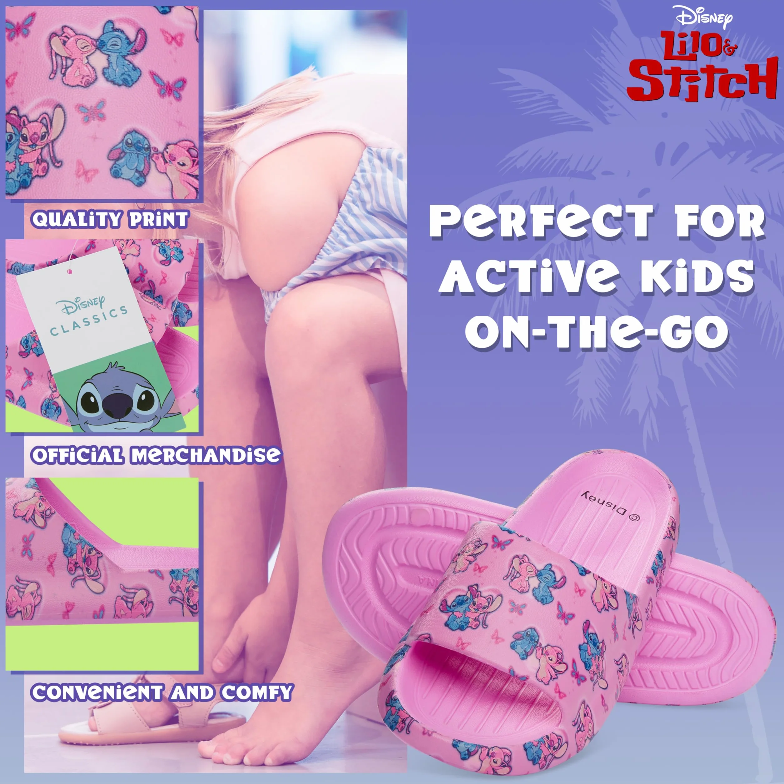 Disney Ciabatte da Piscina Bambina Stitch Slide Estive Mare Spiaggia 30-35