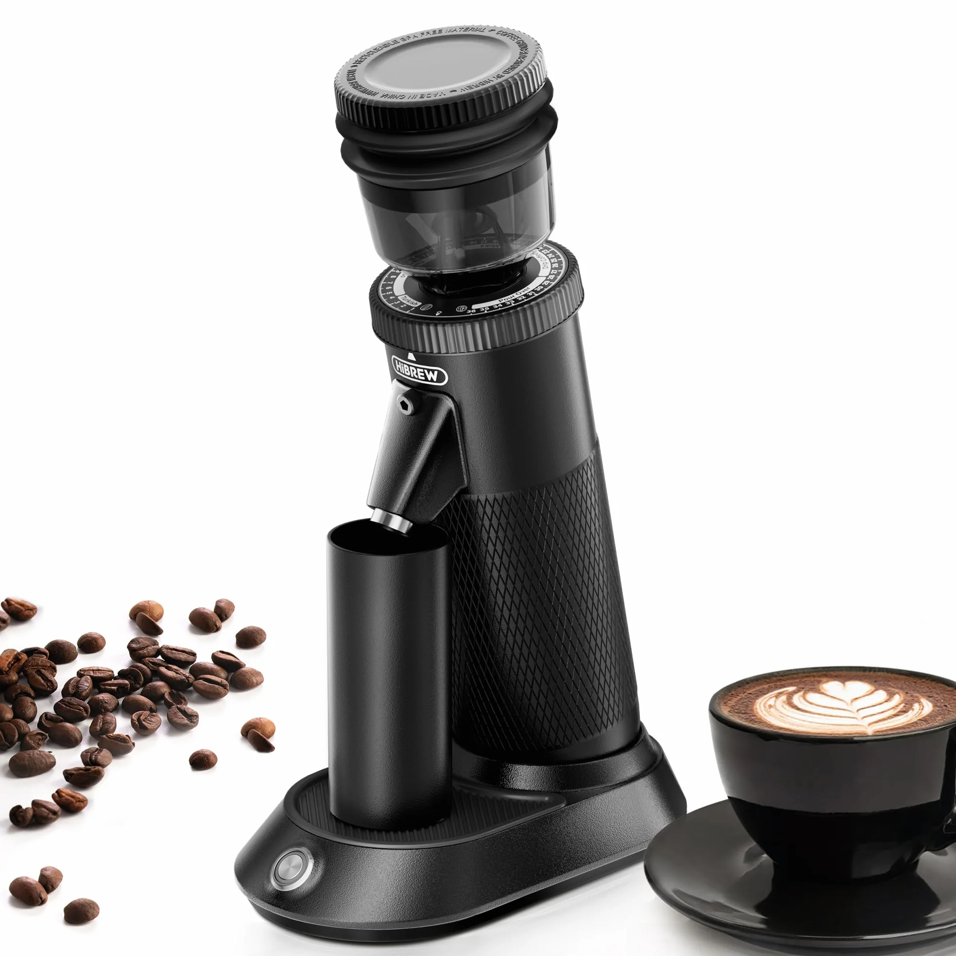 HIBREW Macinacaffè Bava Conica, Espresso Grinder Single Dose con 36 Macinature Regolabile, Capacità di 50g chicchi, Lega di Alluminio, Adatto per Espresso/Pour Over/Bocca/Turco/Goccia