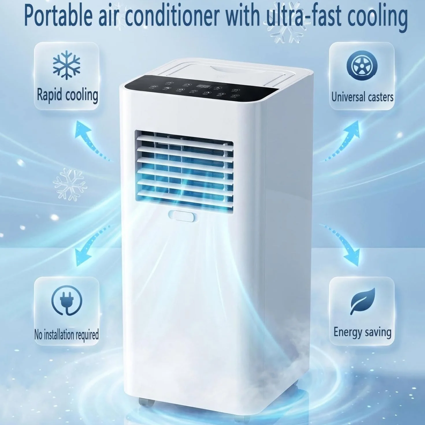 Condizionatore Portatile 7000 BTU per Stanze Fino a 30mq, Raffreddamento Rapido, Deumidificatore, modalità Silenziosa 30dB, Timer 24H, Kit Finestra Incluso