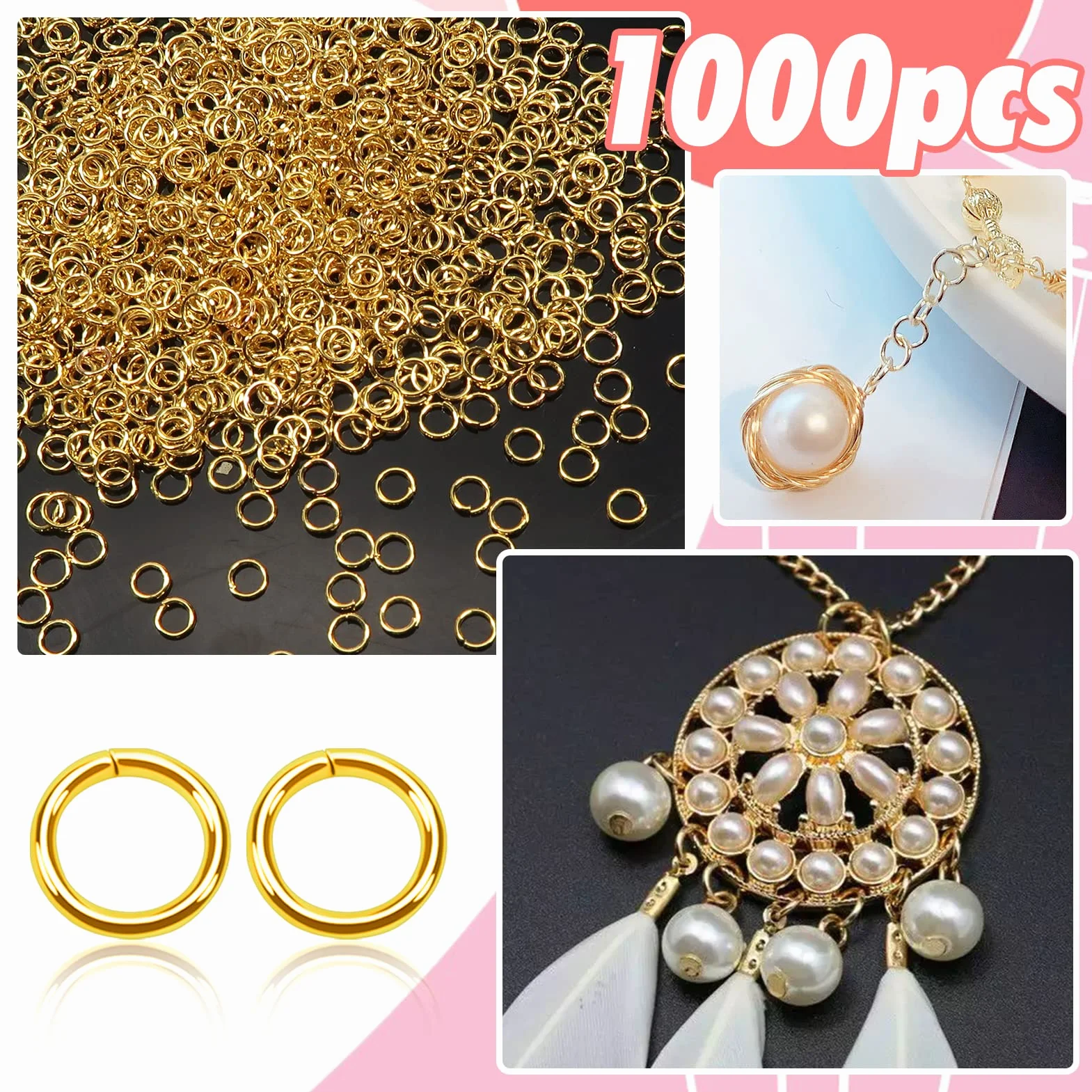 TOAOB 1000 Pezzi Anellini per Bigiotteria 5 mm Anelli di Salto Aperti in Metallo Oro con Strumento Anello per Portachiavi Collane Ciondoli Gioielli Fai Da Te